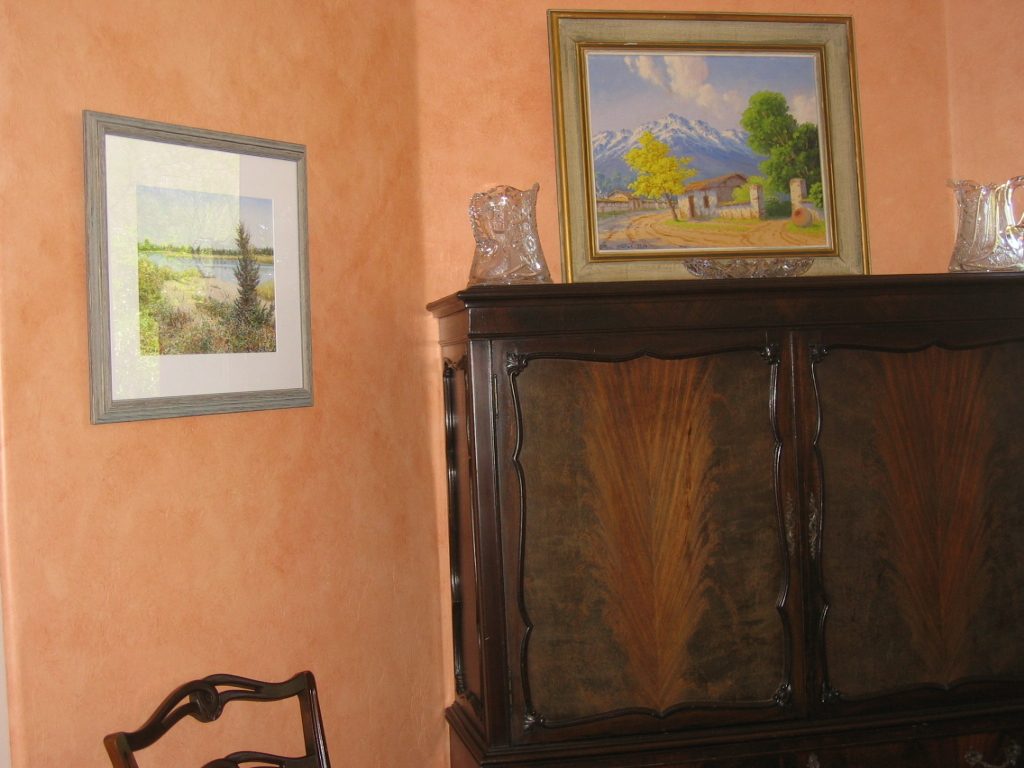 Northwest corner of the DR.  Question here:  should the painting be hung, as opposed to leaning...