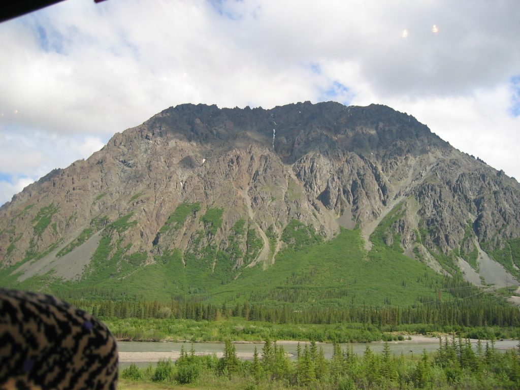 Panorama mountain, 5800 feet, seen as we approach Denali Station where the train will stop for the night.