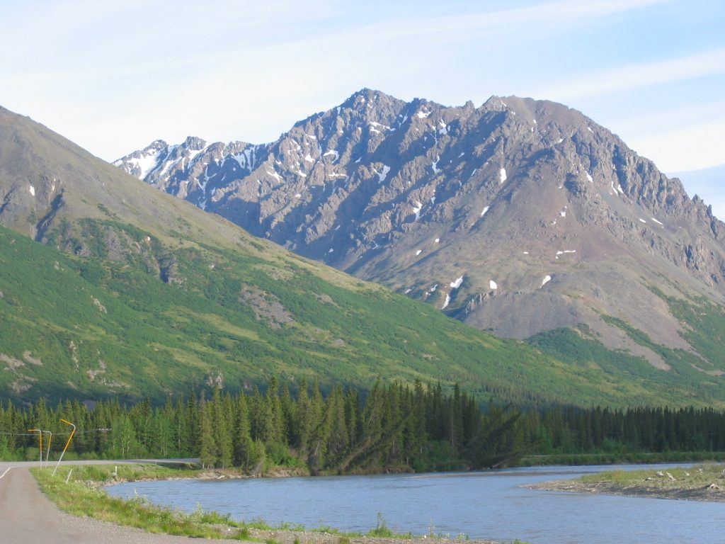 The 'back side' of Panorama Mountain with the Nenana River in the foreground.  Note the trees at...