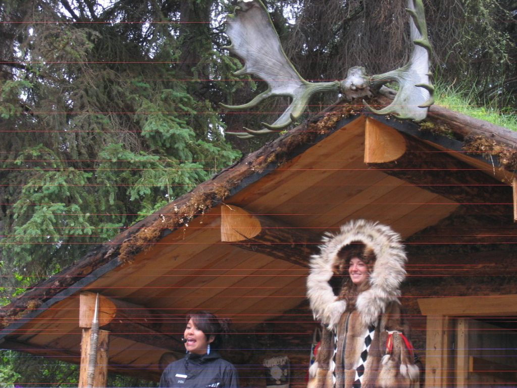 A friend joined her to describe a robe made from animal skins and furs.  Very elaborate.