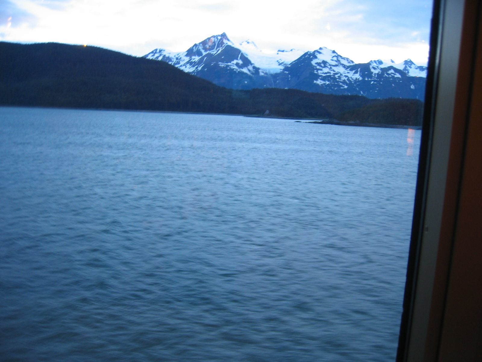 View from the stateroom window as we cruise near Juneau