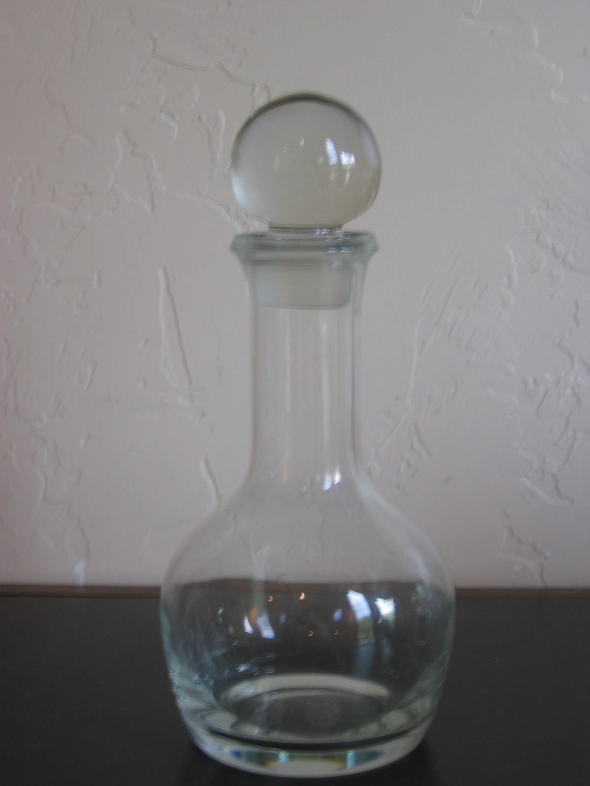 Lead crystal decanter with round stopper.  Ba varian glass; Danish design