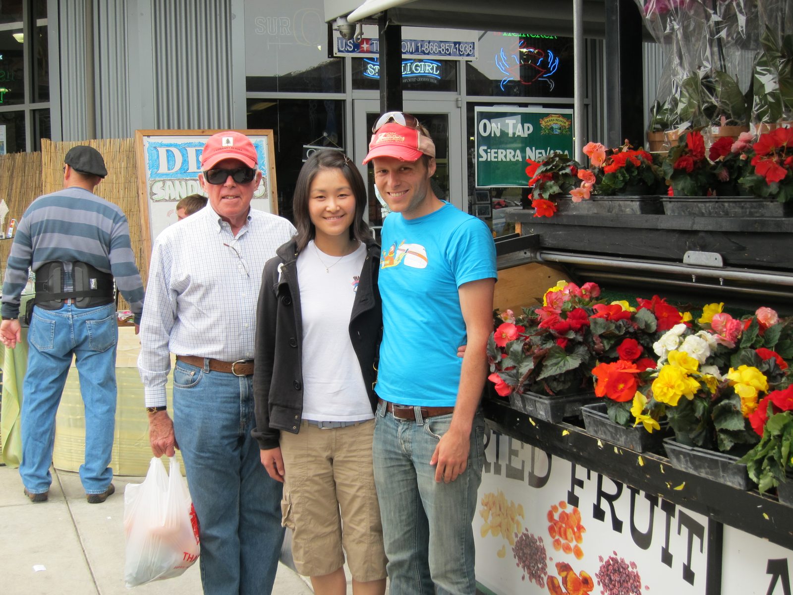 Posing in front of those great begonias.