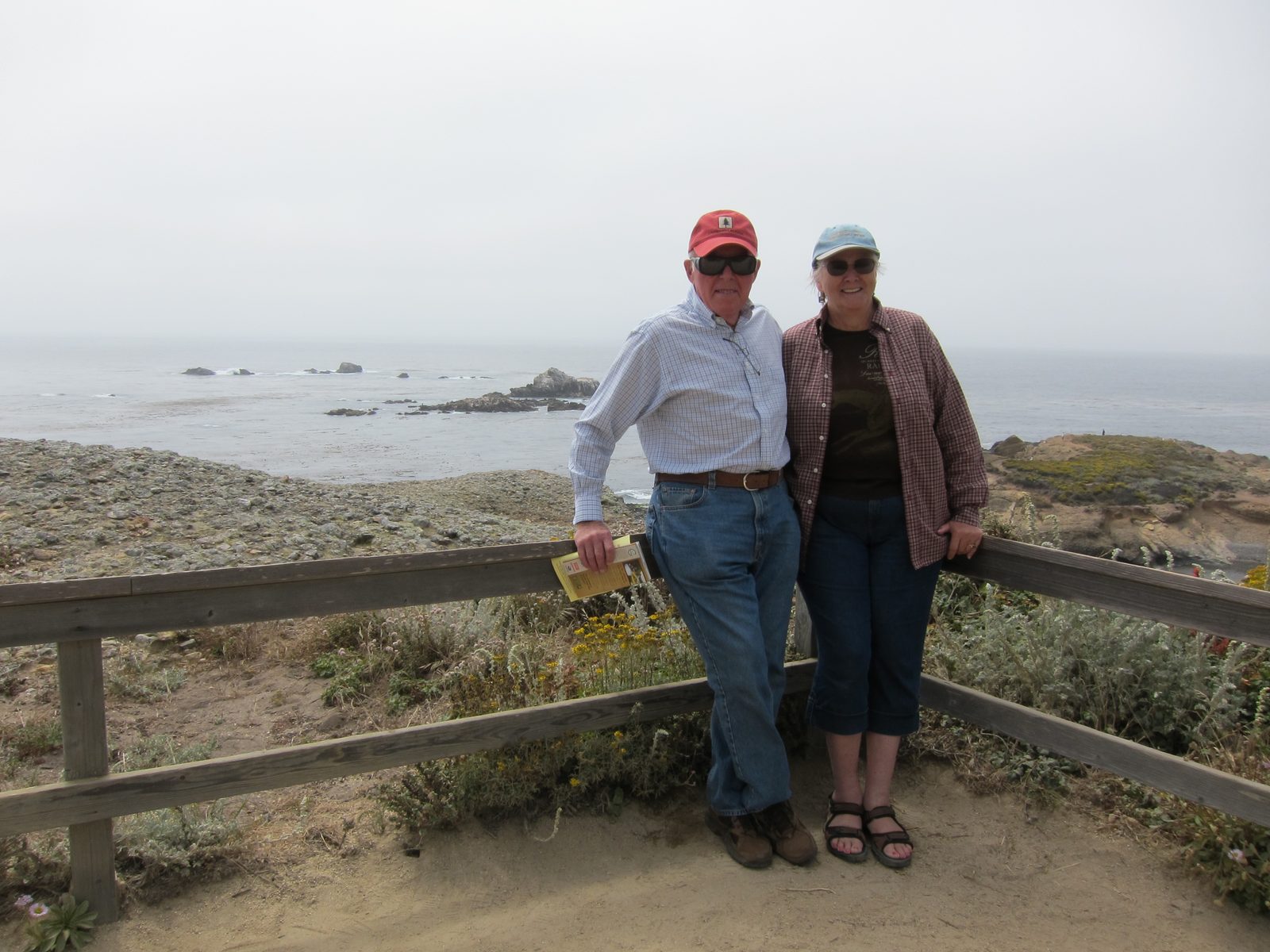 The AZ tourists enjoying the fog and the ocean air.