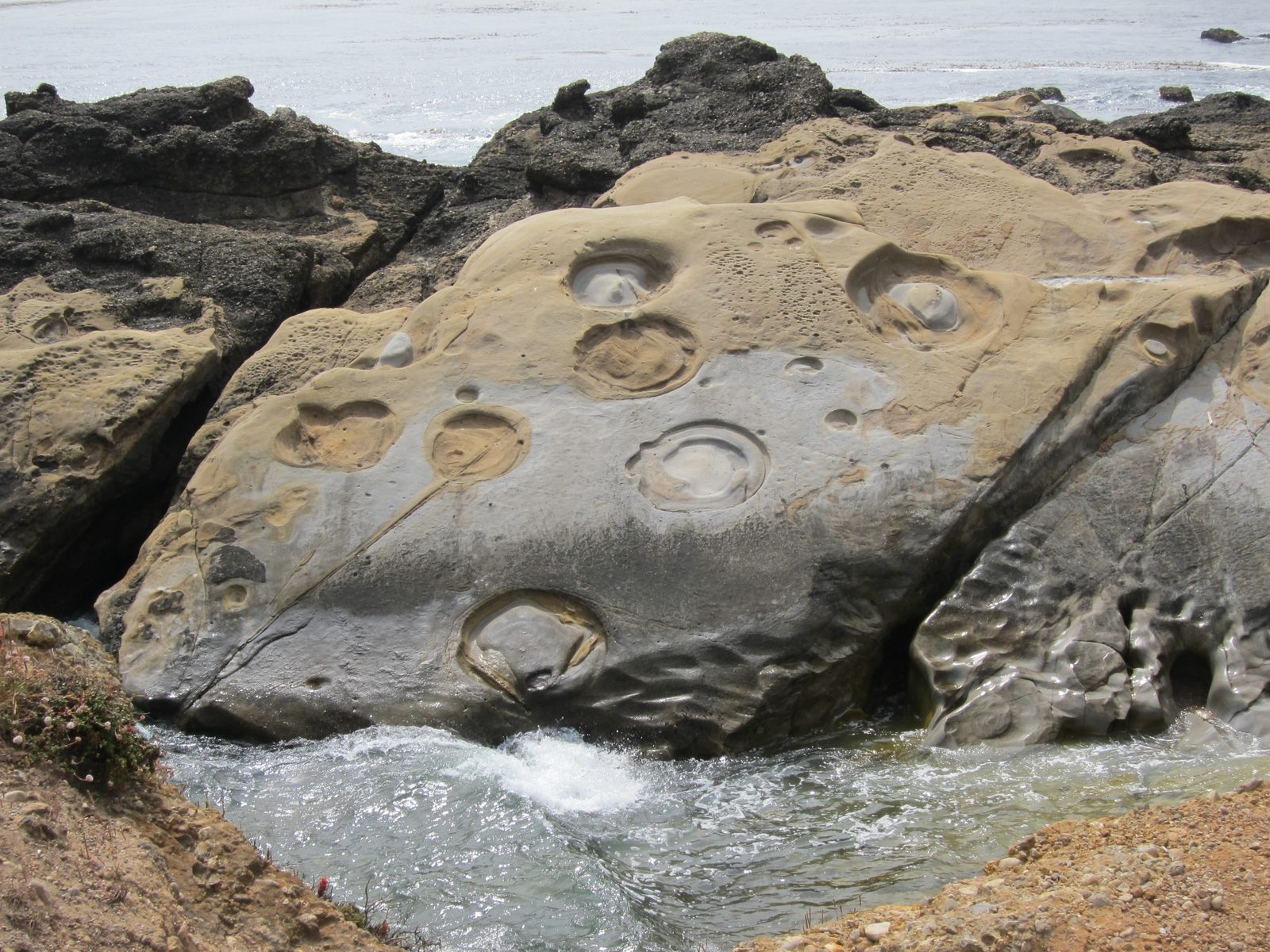 According to John, these circles are made by stones caught by waves and in a washing machine...