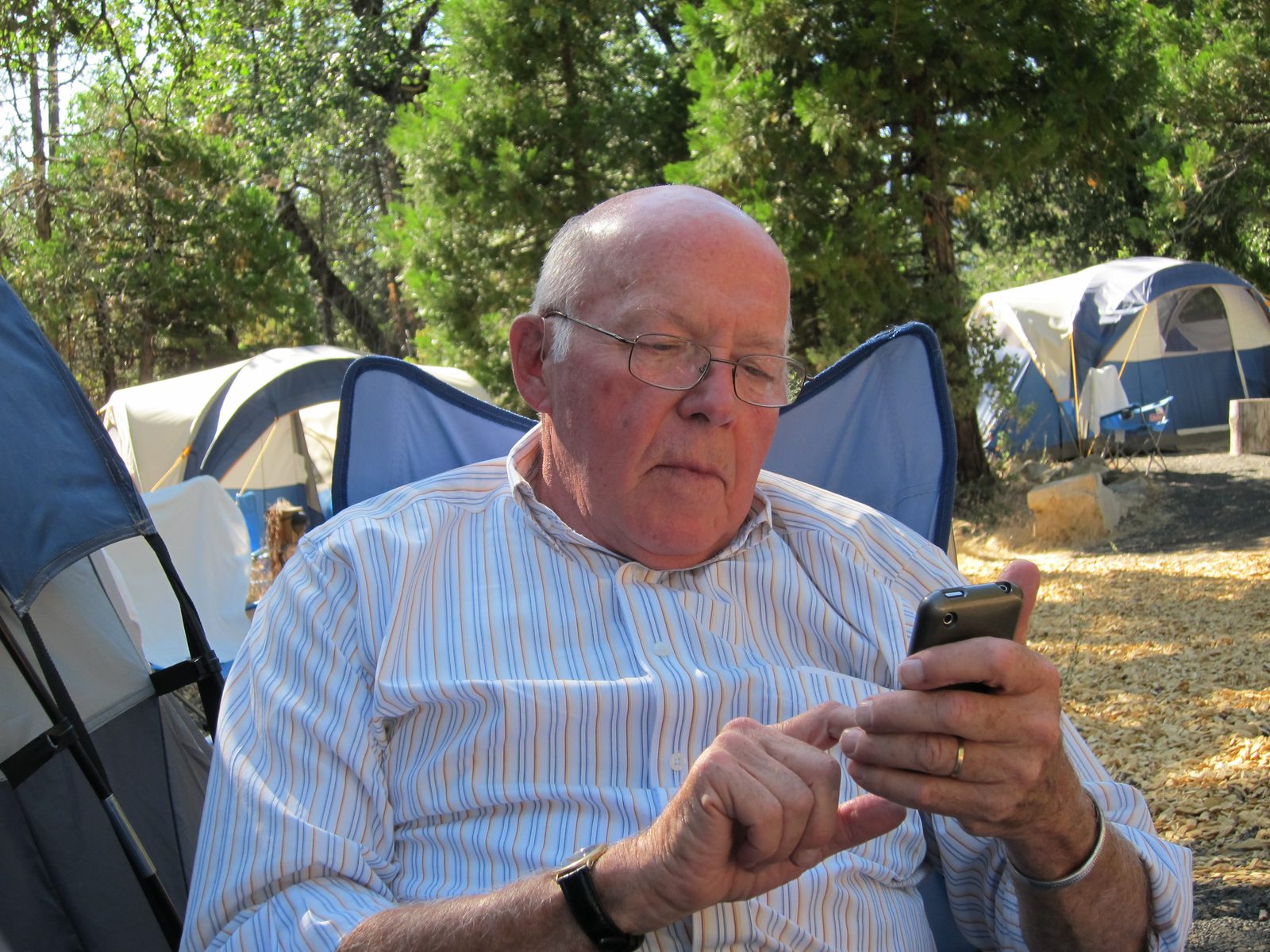 And addicted as he is to staying in touch, Dad checks for reception.  (None).