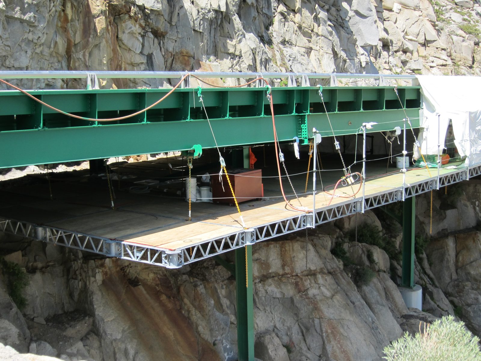 Repairs on one of the bridges.  Quite a work platform was required.