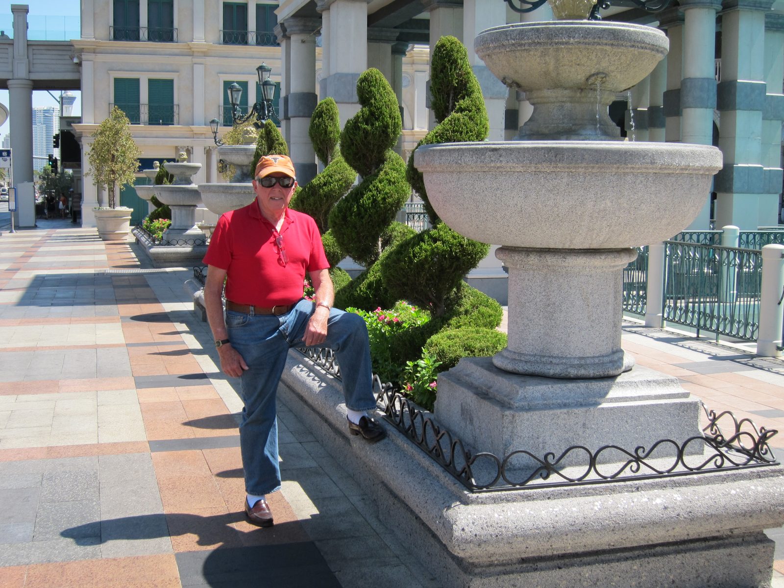 Hanging out around the fountains of the Venetian.  Tip of the canal on the right side.  Forgot...