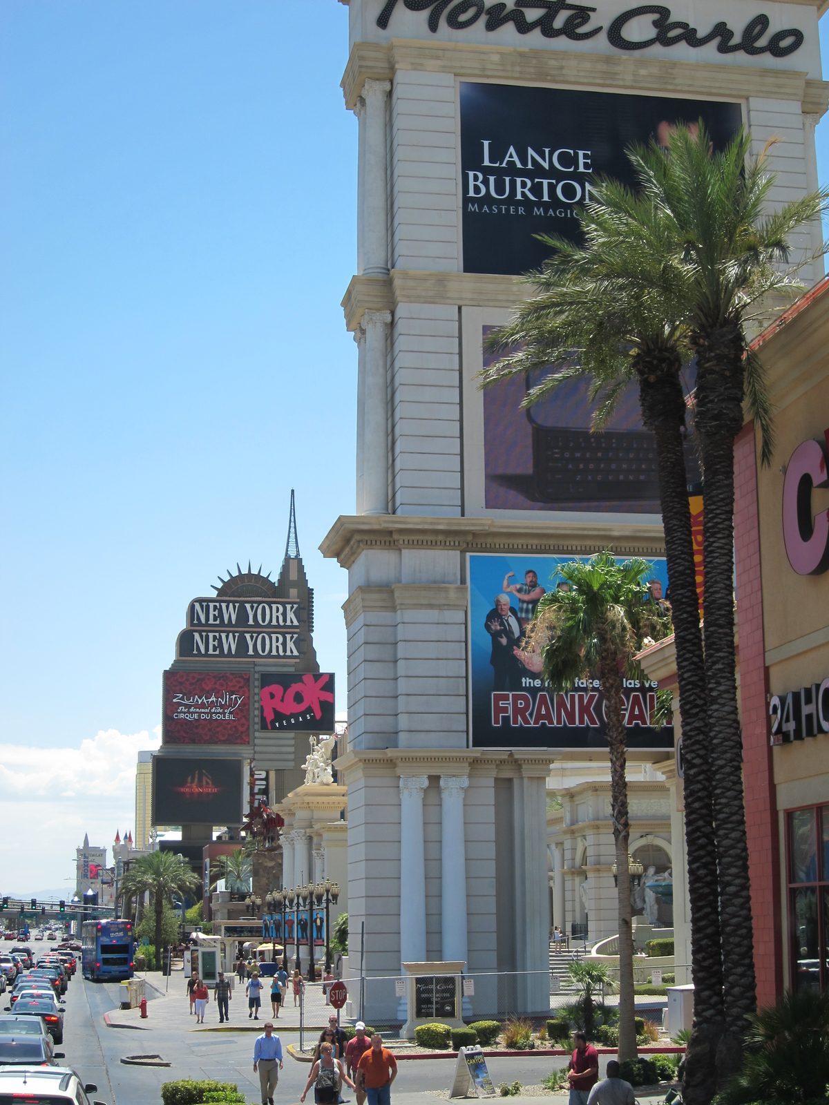 We stayed at the Monte Carlo, which looks a little squeezed in ... though enormous as it headed west.