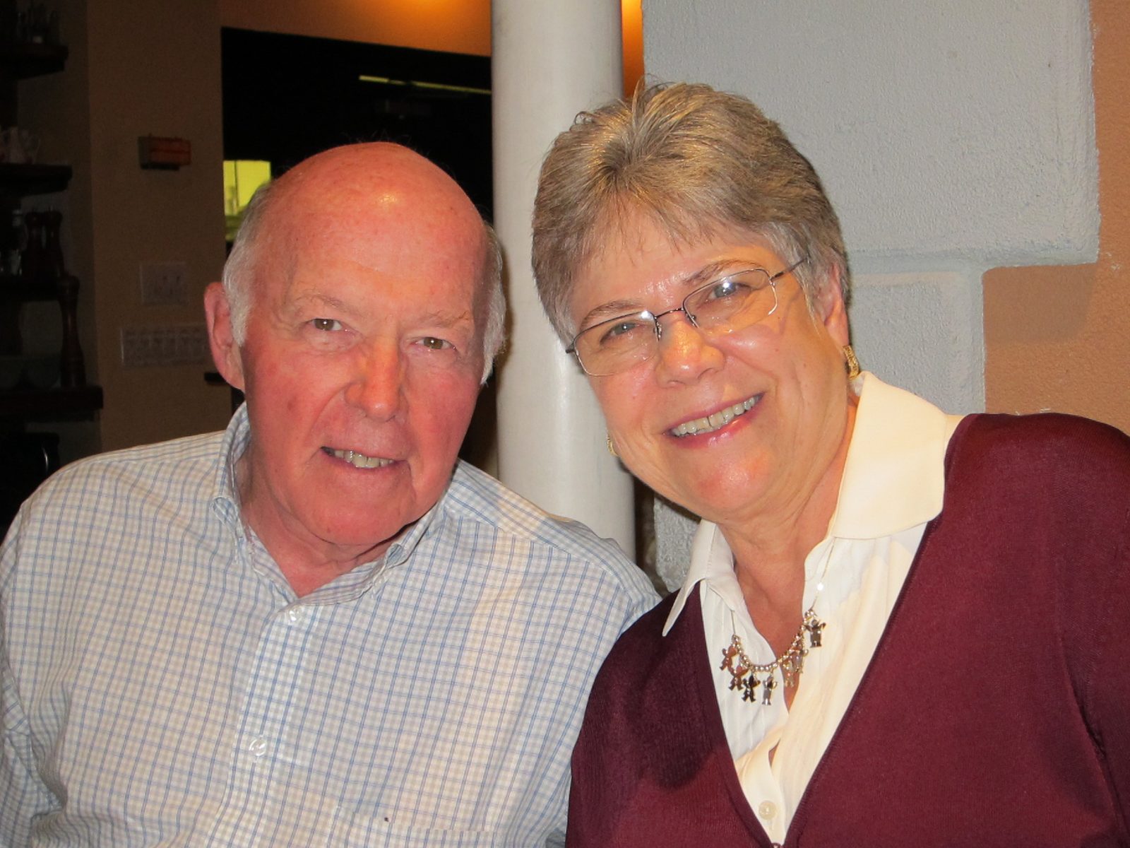 Peter and Anne Read, sporting her "grandmother" necklace, with seven on-line and the eighth on the way