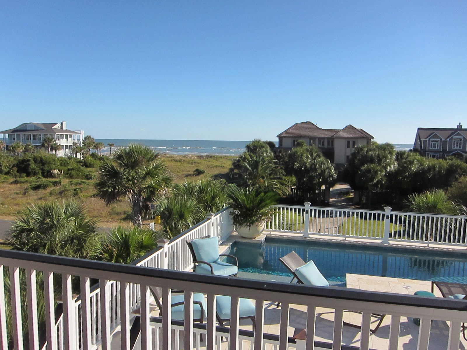 View of the pool at the secondary house, which is set a little further back from the Atlantic