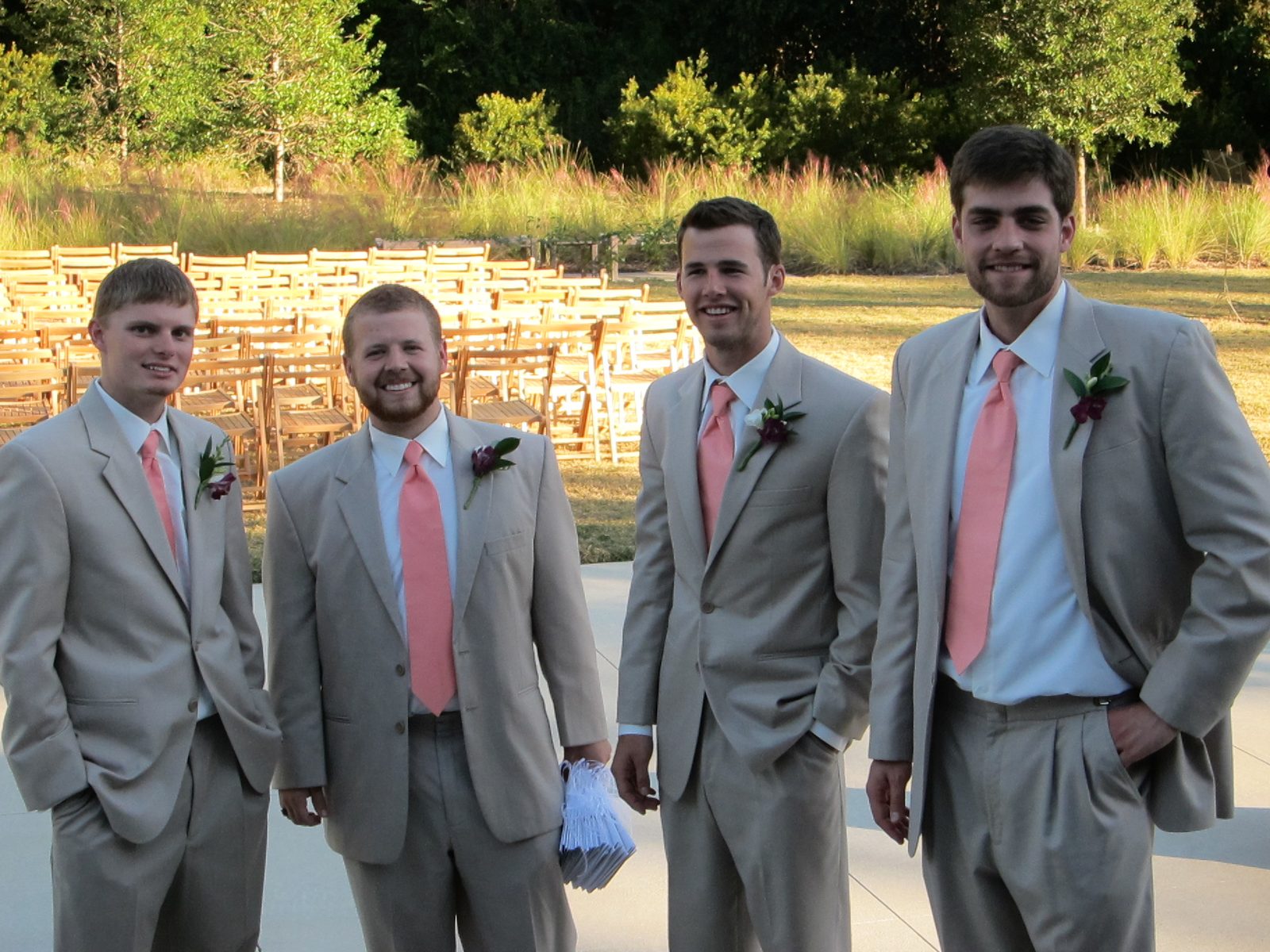 Groomsmen looking very sharp in tan suits.