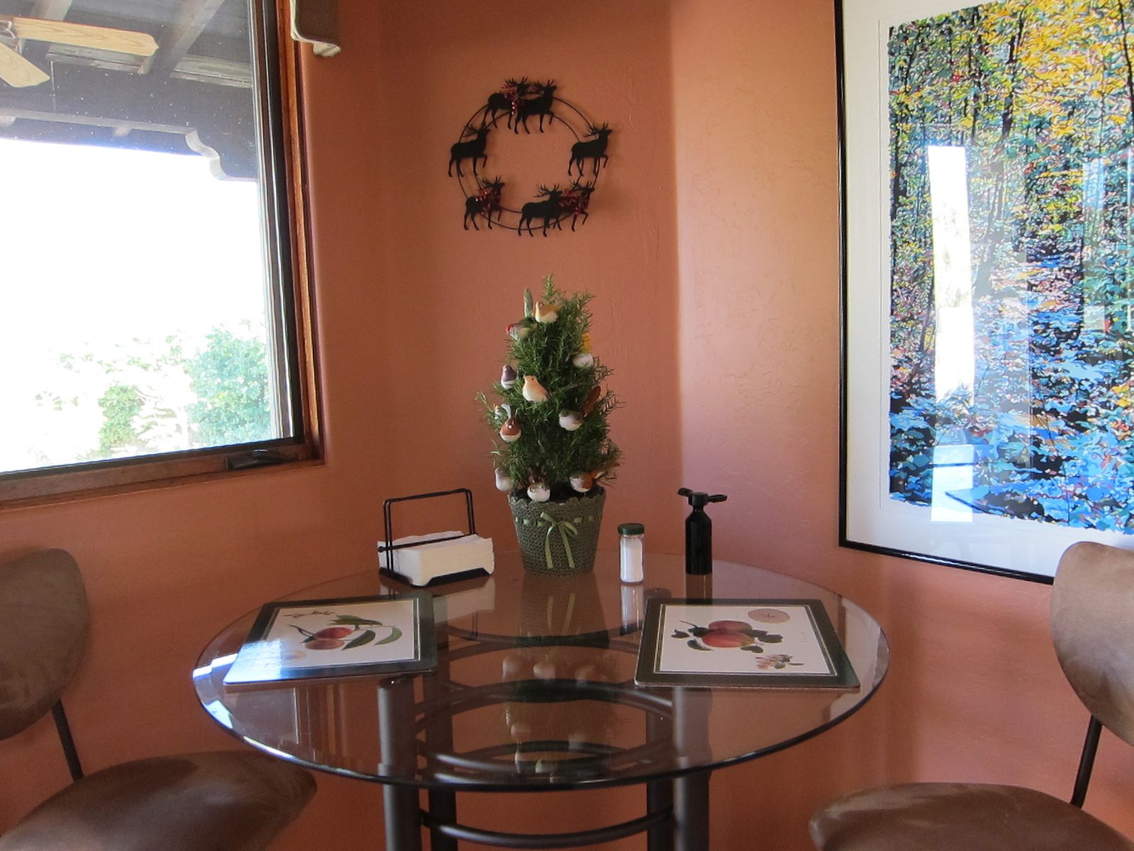 Even Kitchen got decked with deer wreath, and a potted rosemary bush (live)that has attracted a...