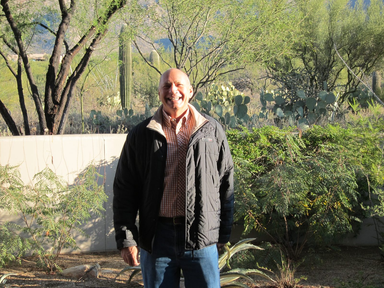 Robin, looking happy with the progress.  Note the jacket .... it was 45 this am.  About 20...