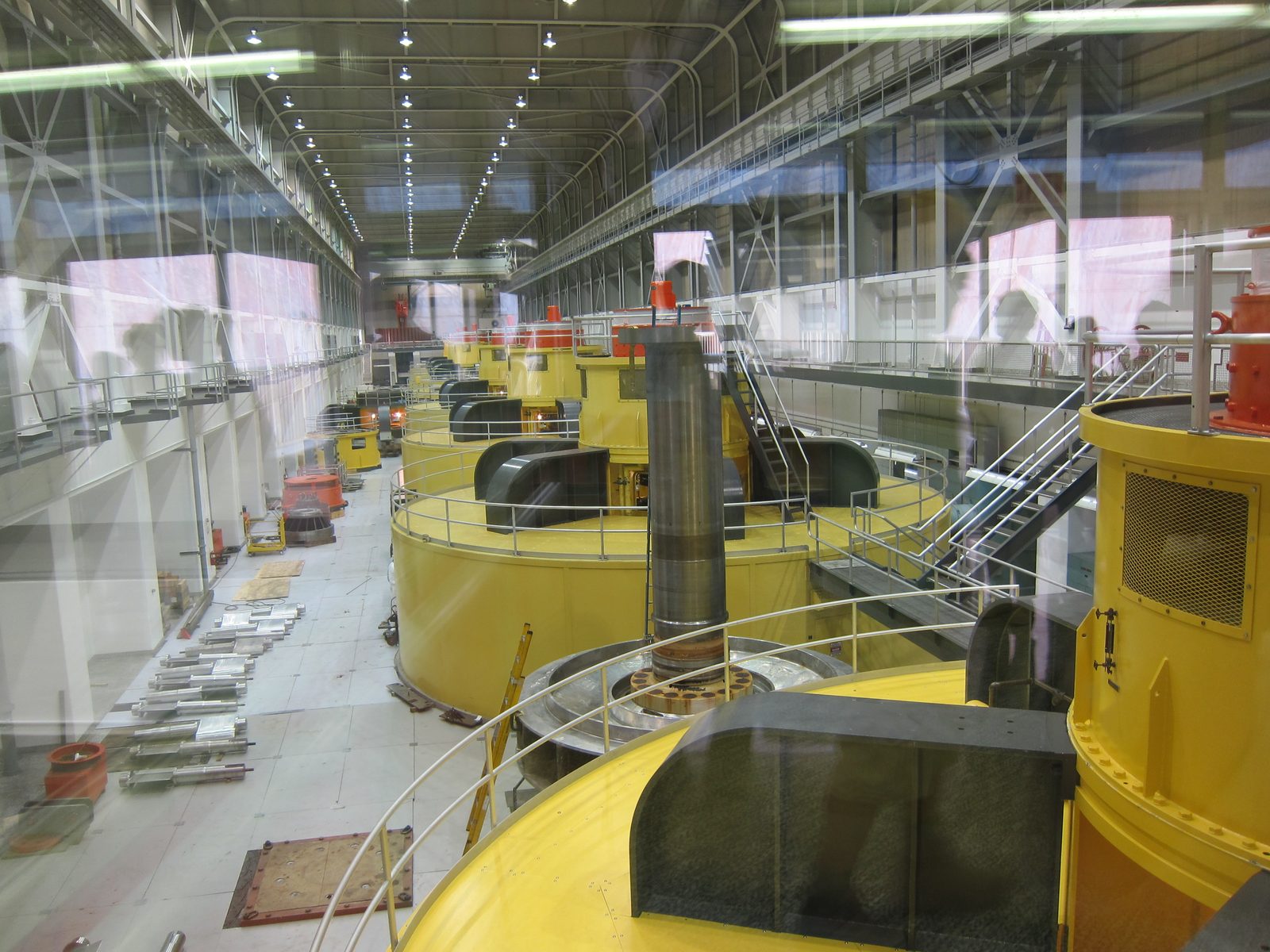 Inside the generating station with eight turbines.
