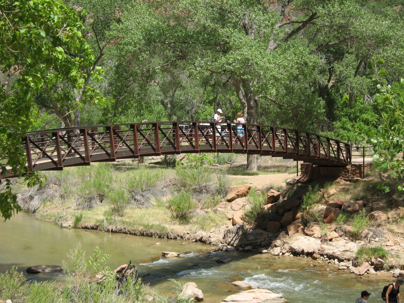 Bridge leading to Sapphire Pools, across the Virgin River near the Lodge