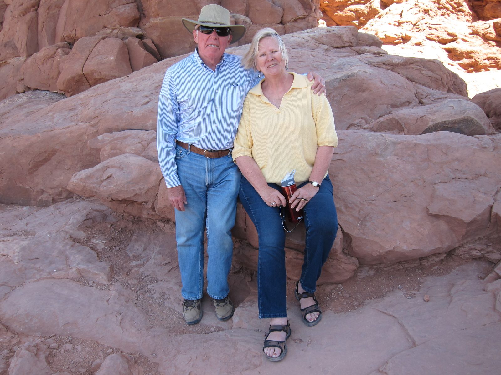 With Peter and me sitting in the shadow of the Arch