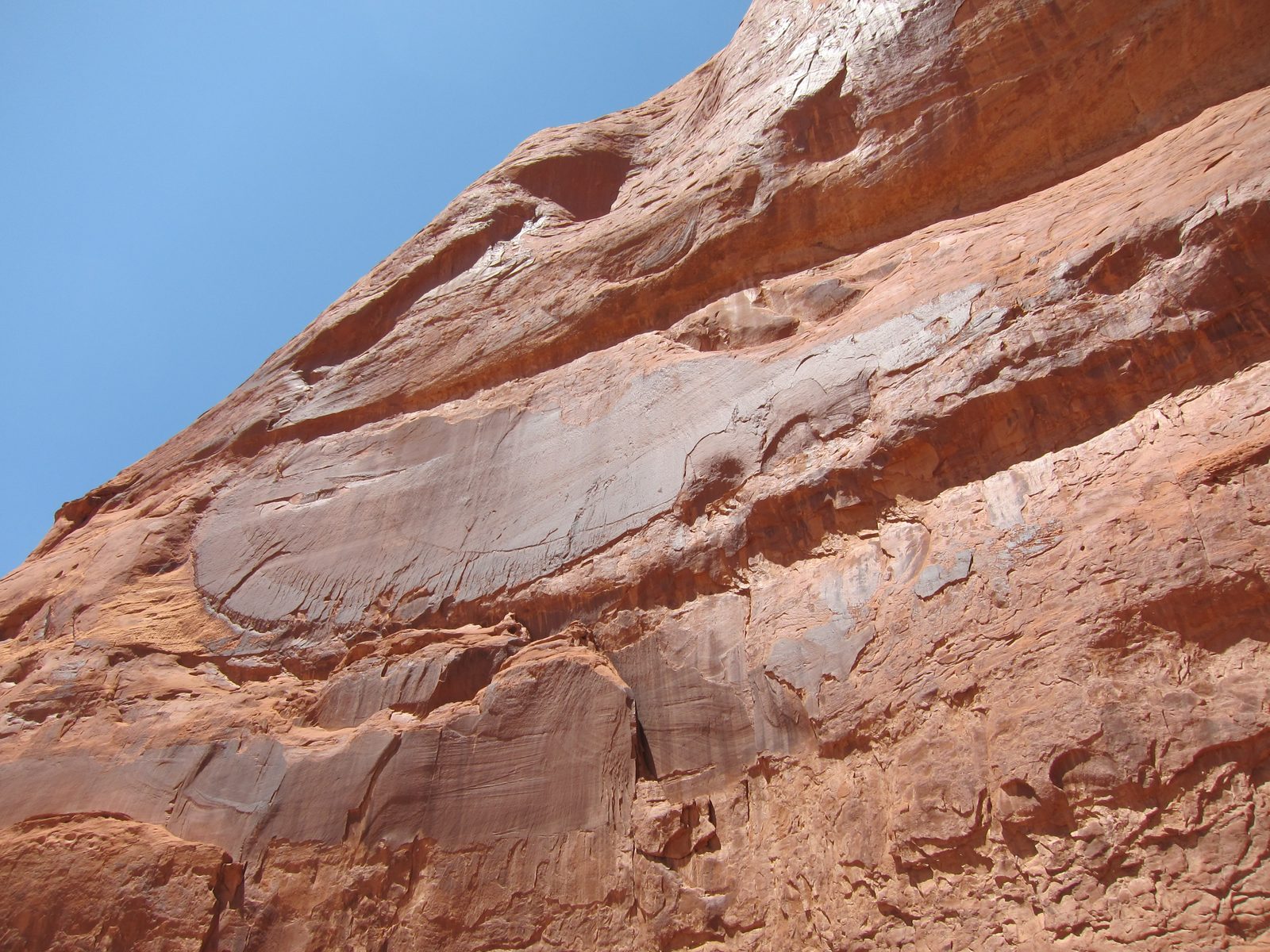 A view of the 'desert varnish' that appears on the sandstone, and makes a good surface for petroglyphs