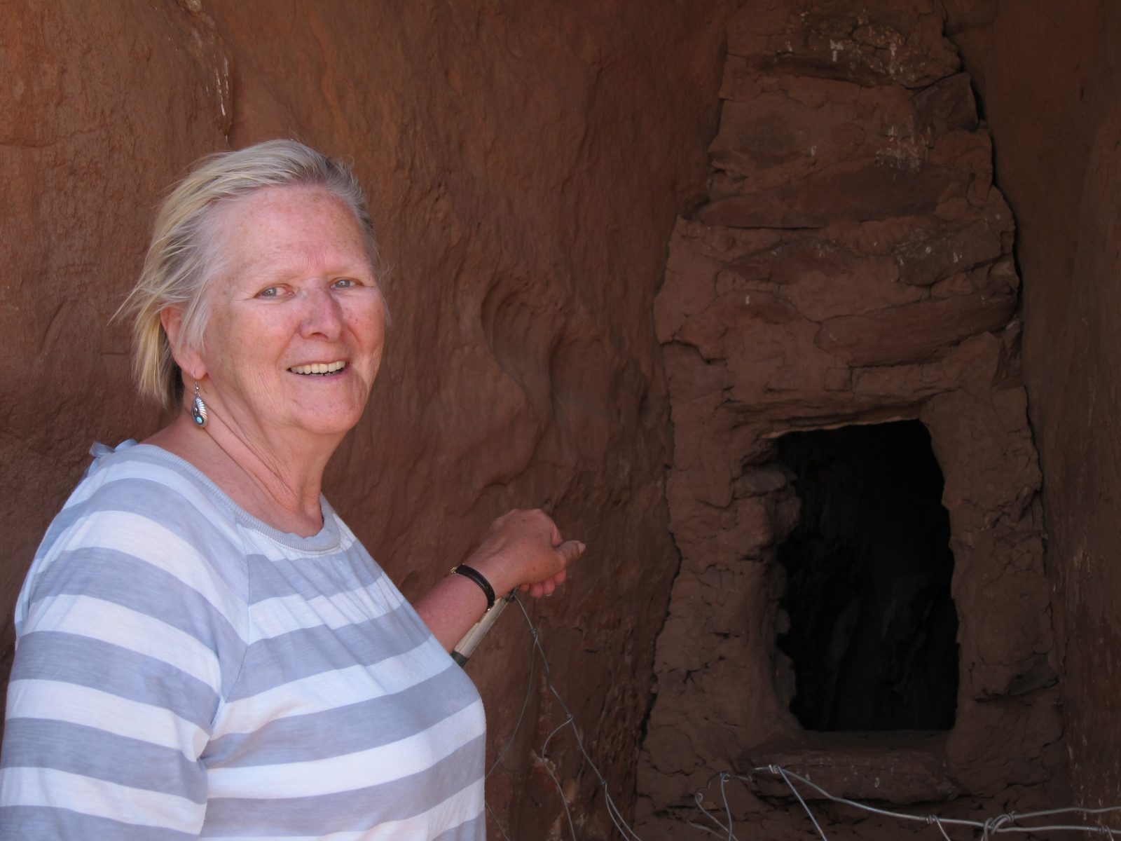 Checking out the storage (with earrings acquired in Navajoland many years ago)
