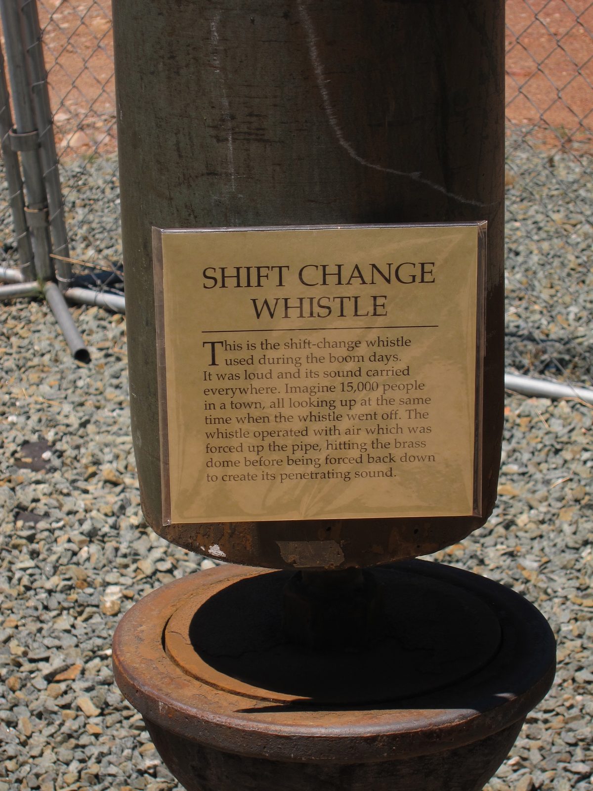 A whistle that notified miners of a shift change.