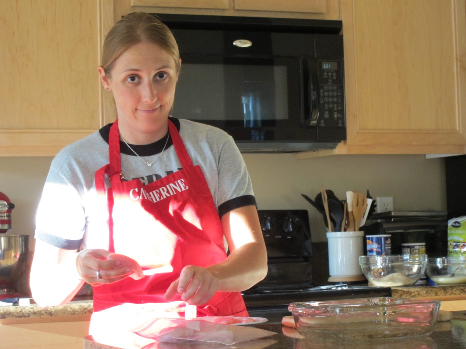 The new Olympian preparing her first meal at #204 Tabula Rasa.  And yes, that is (gasp) raw...