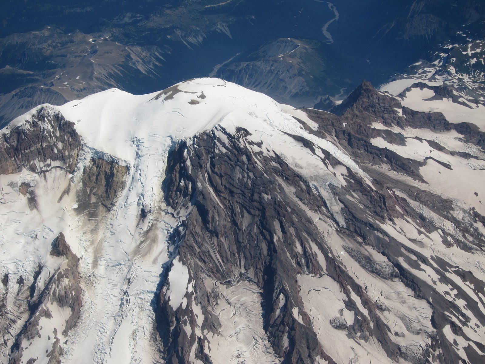 And more or less straight down on Rainier.  Summer snow is a little dirty, but what do you want...