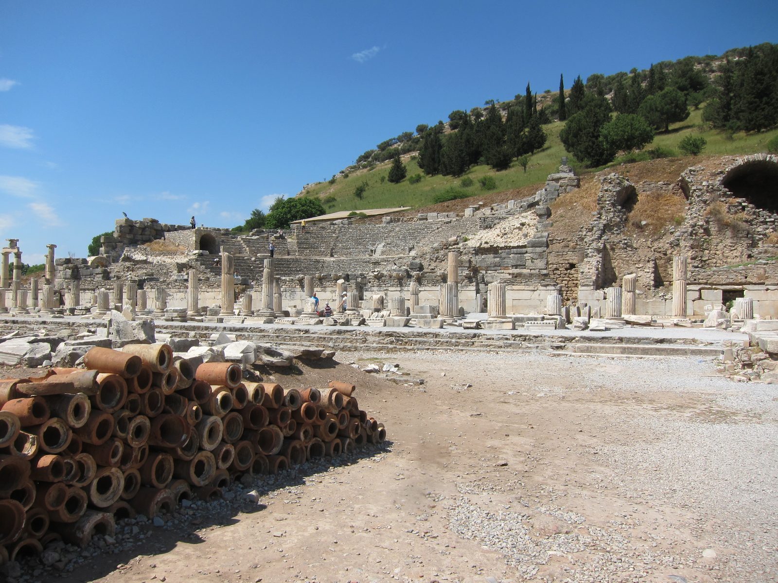 The top of the excavations at Ephesus.  Peter was intrigued by the clay pipe, which was used...