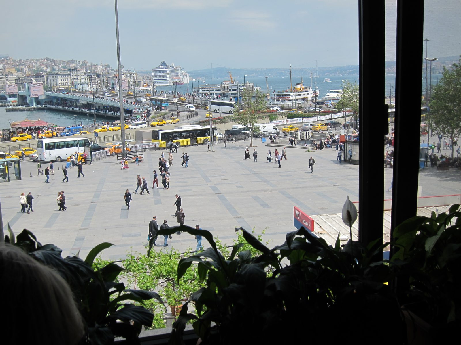 A view from the restaurant window.  We are in the Old City.  The bridge crosses to the New City....