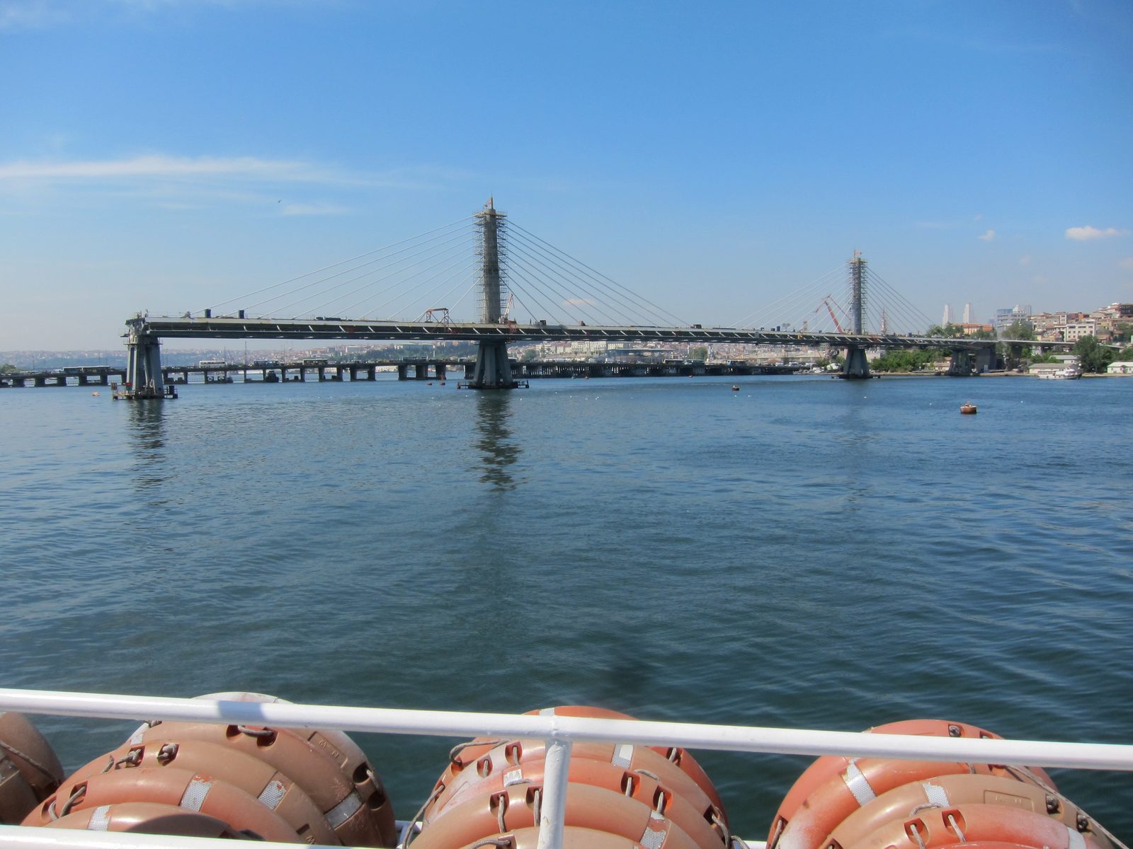 Part of a new bridge under construction across the Golden Horn which separates the Old City from...