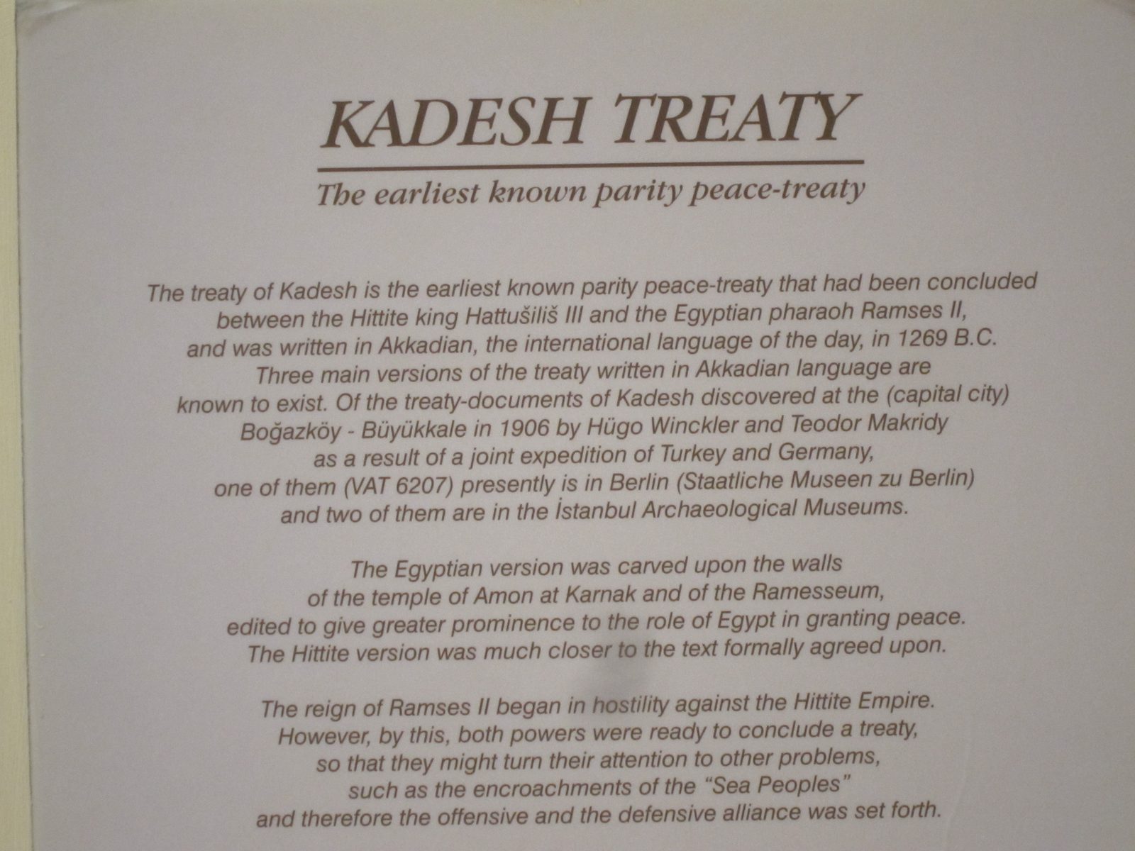 A peace treaty from 1260 BCE.  We should do as well now.