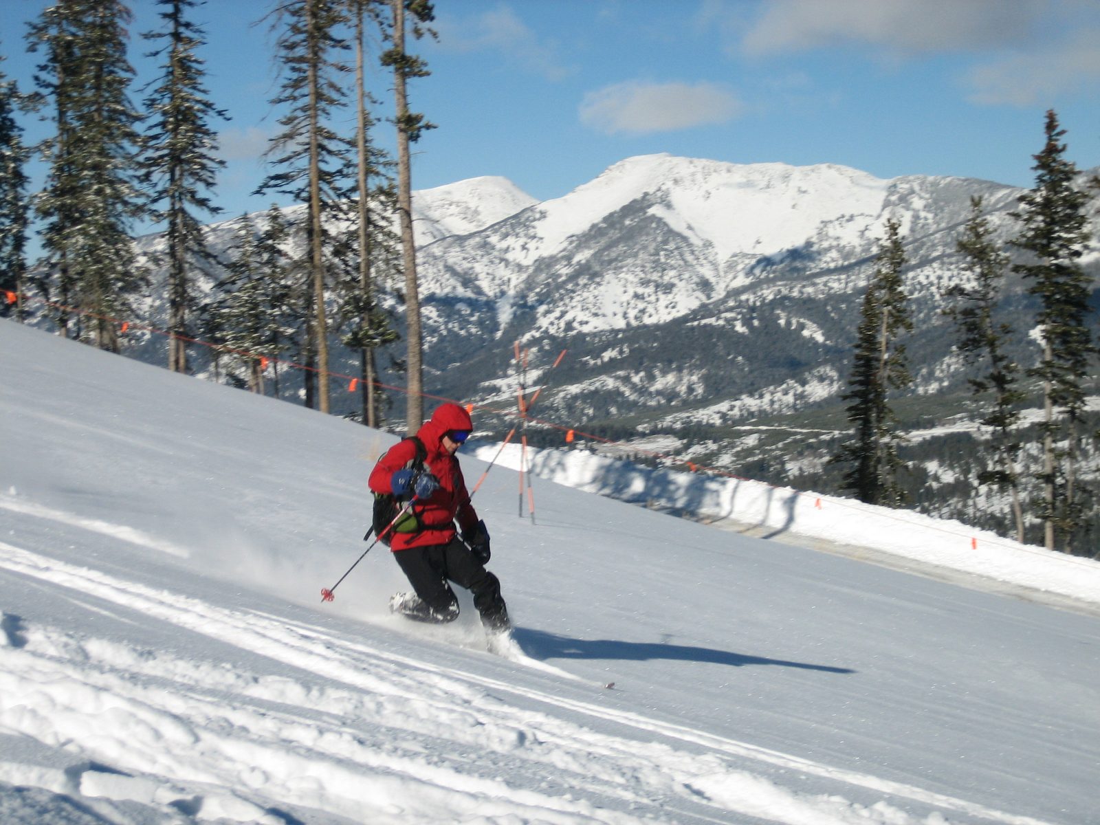 John making quasi-first tracks in-bounds at Big Sky/Moonlight Basin.