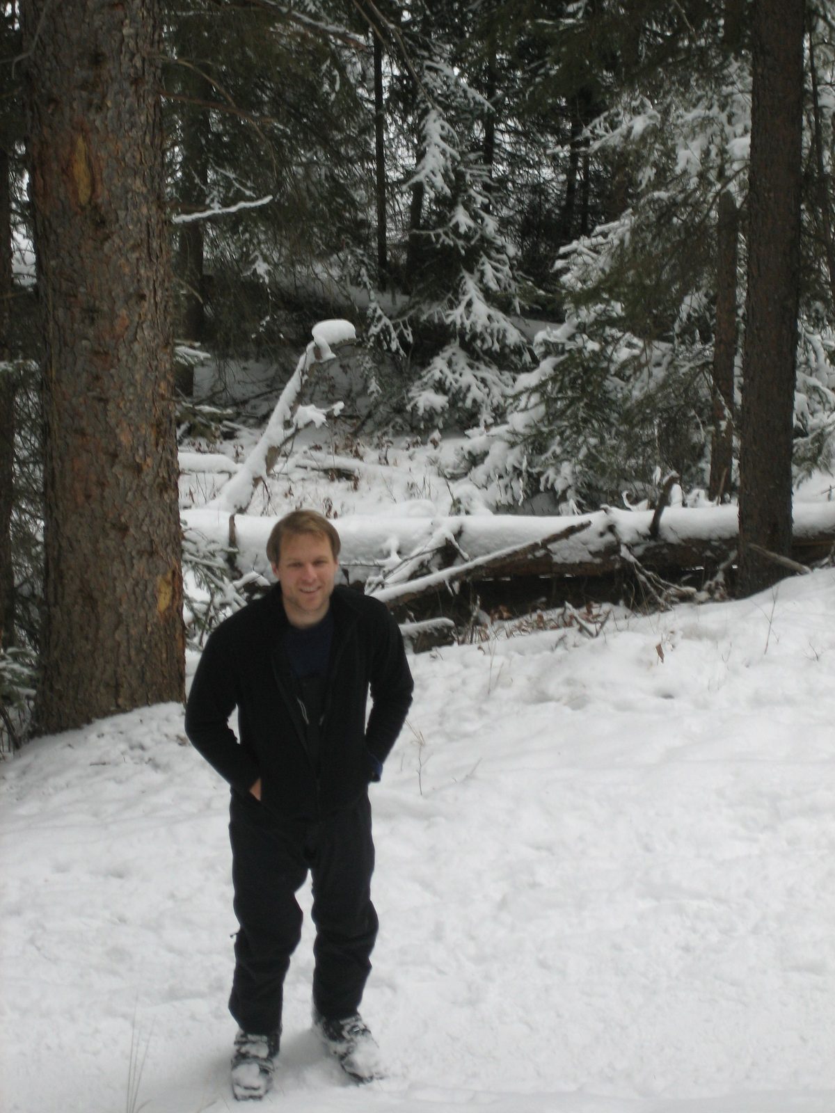 John on the trail to Ousel Falls during a Christmas day hike.