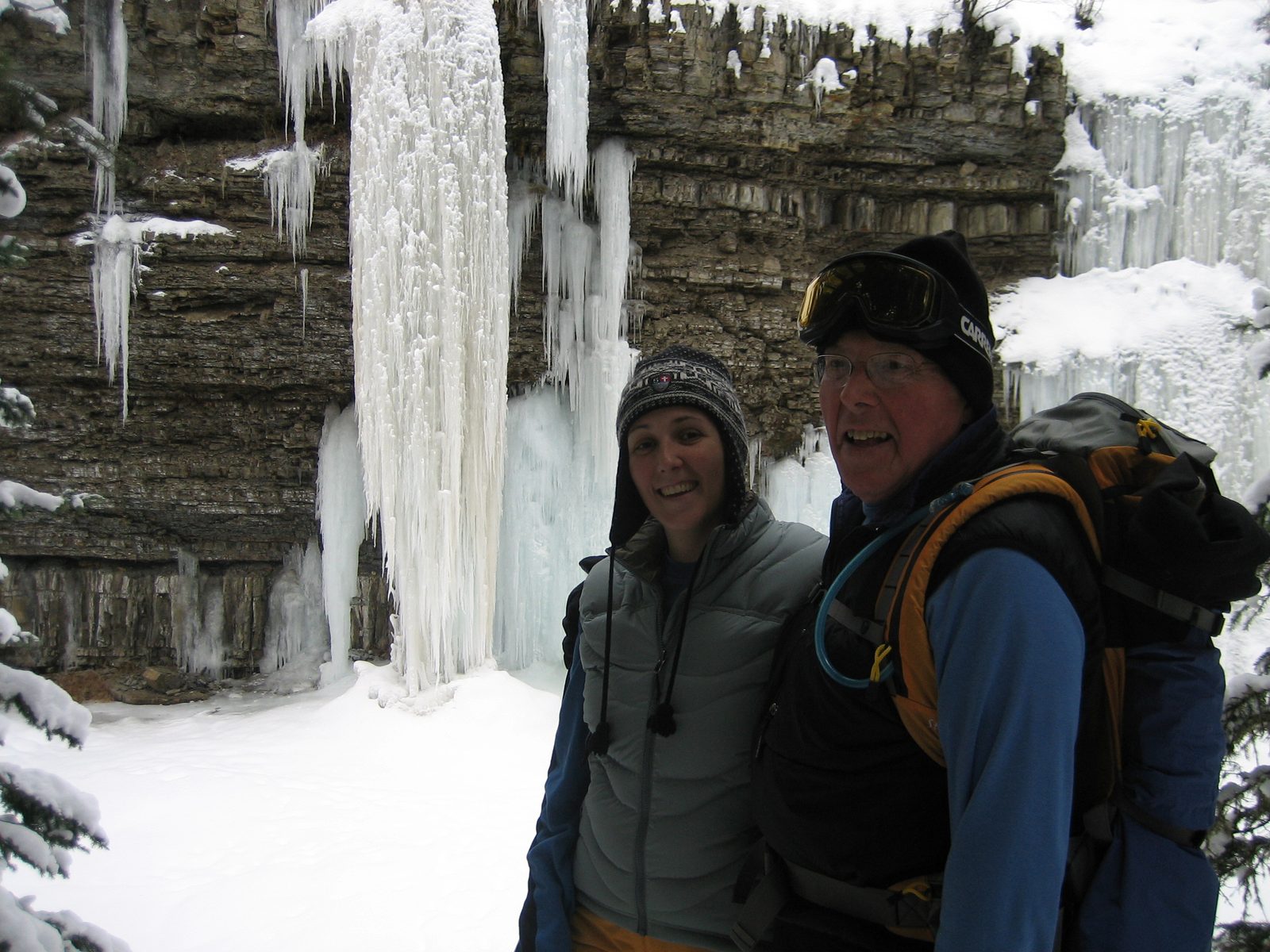Catherine and Dad in front of the giant icicles.