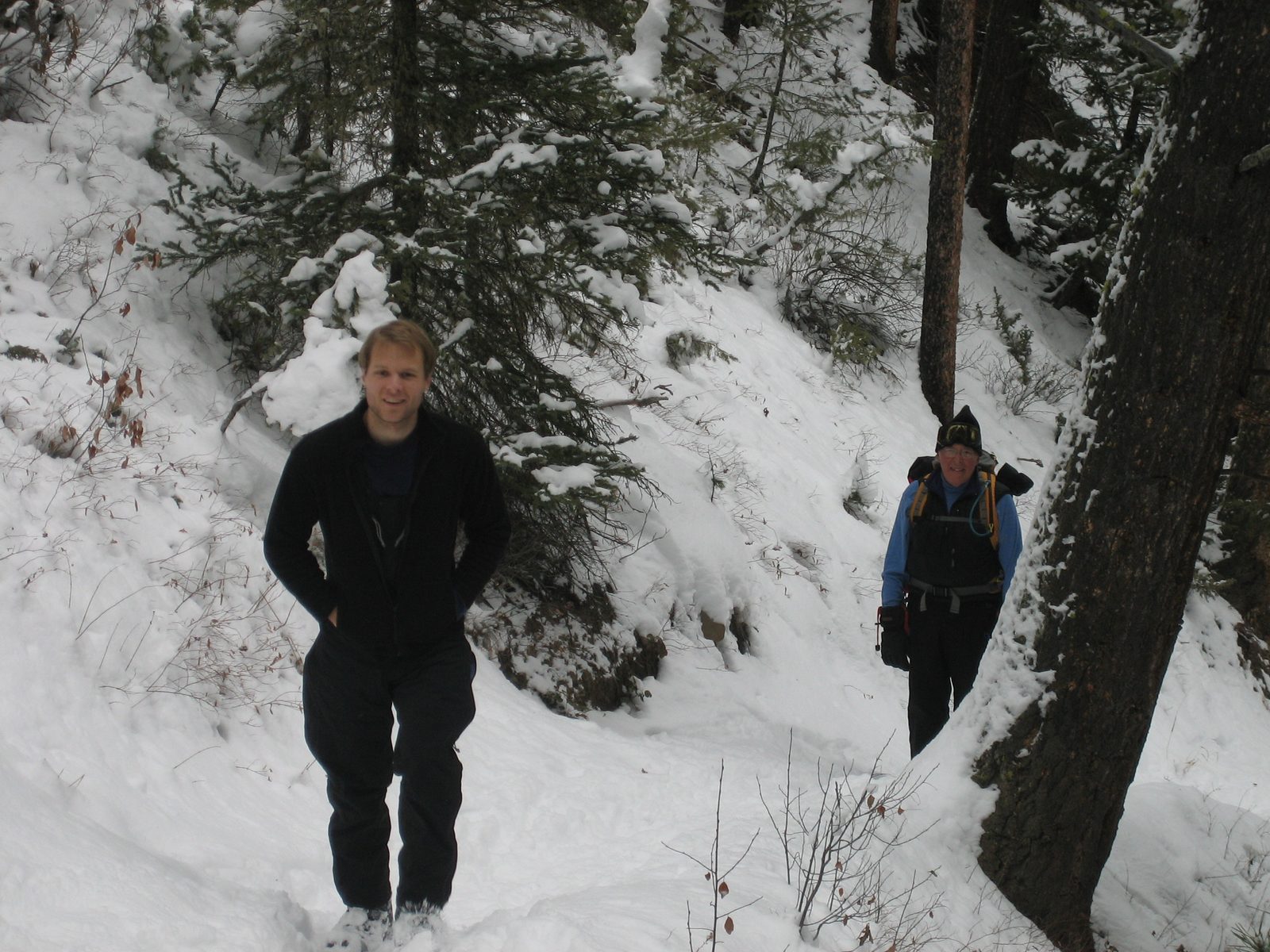 Dad and John hike up to an overlook of the river, above the Falls.