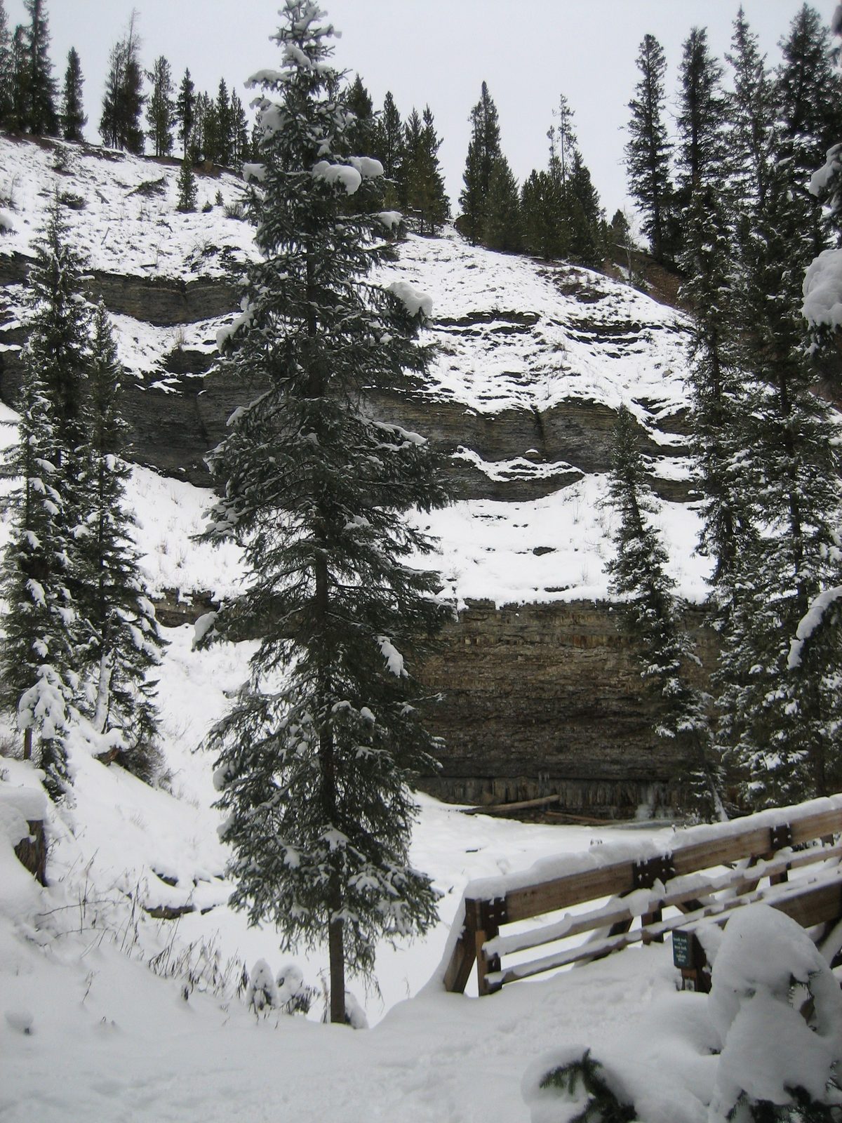 Looking down on a pretty bridge and the cliffs over the river.
