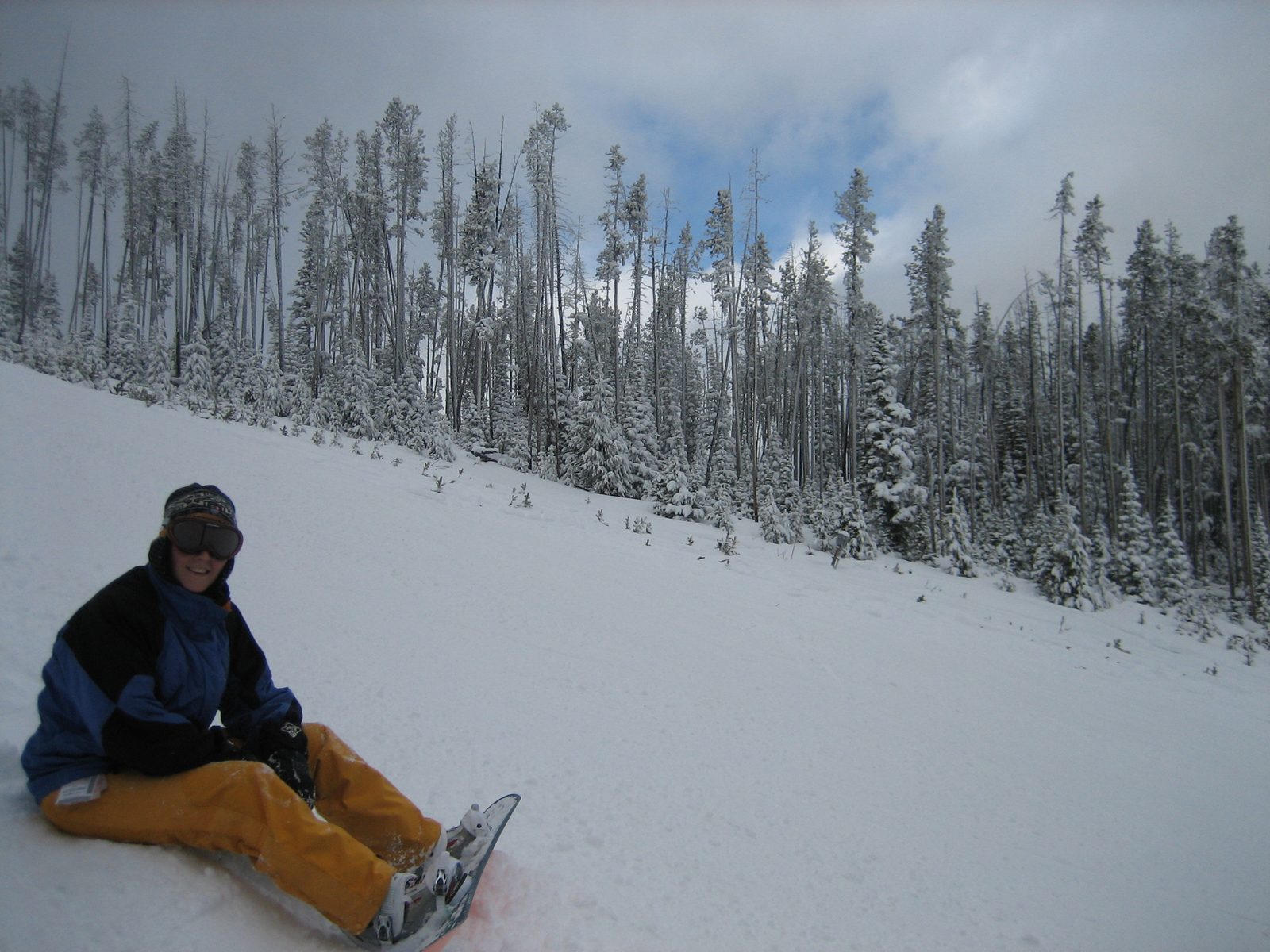 Catherine and a patch of blue sky showing through on Big Horn at Big Sky.
