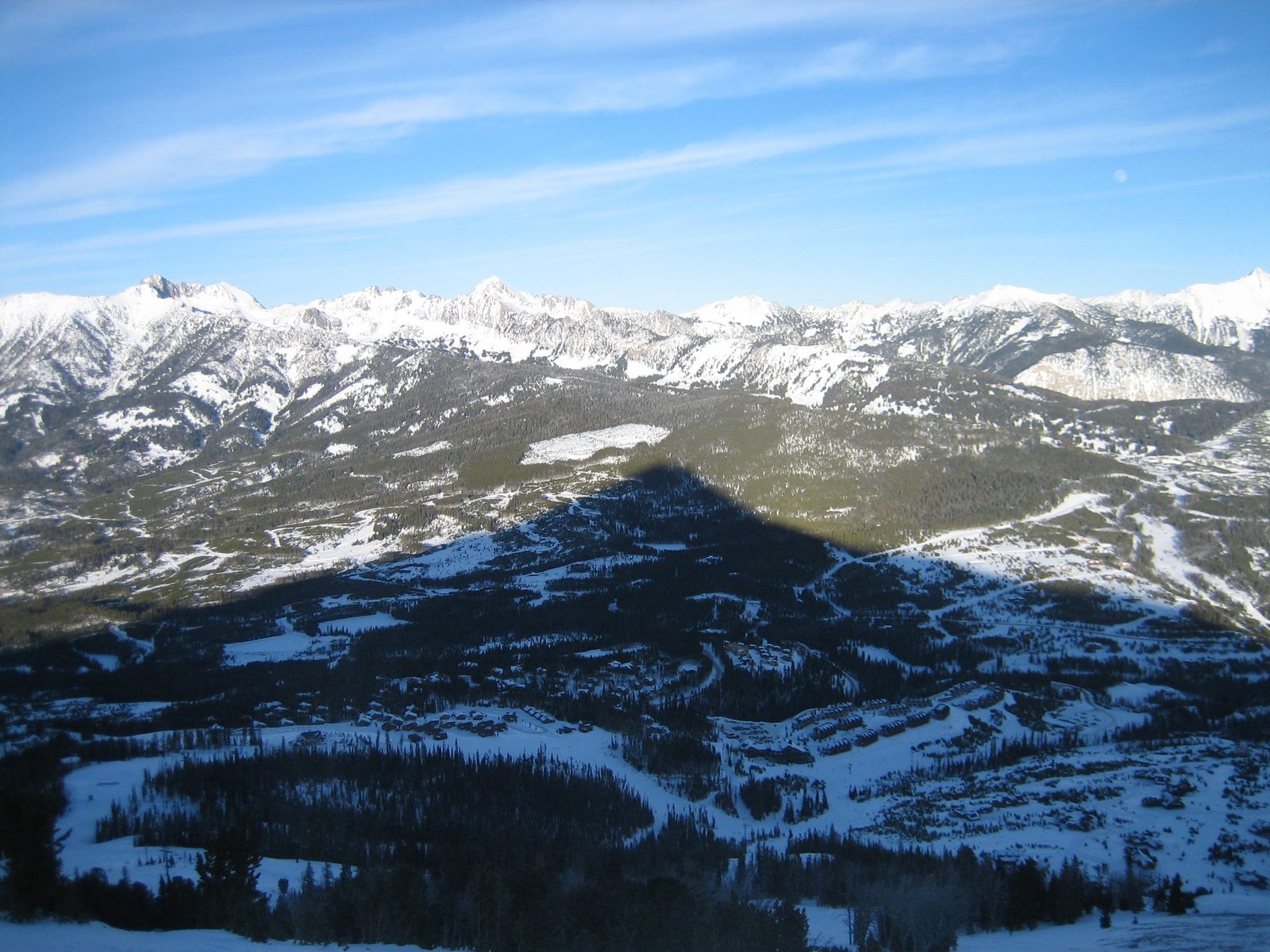 Shadow cast by Lone Mountain on Big Sky Mountain Village.