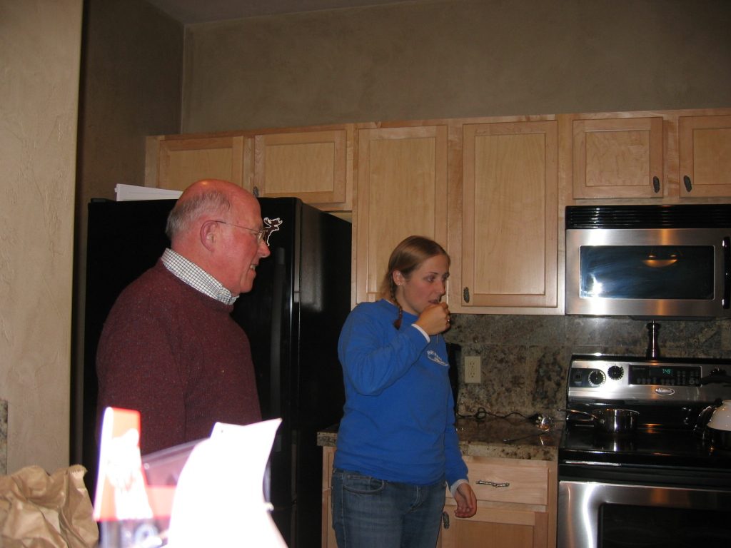 Dad and Catherine in the kitchen.