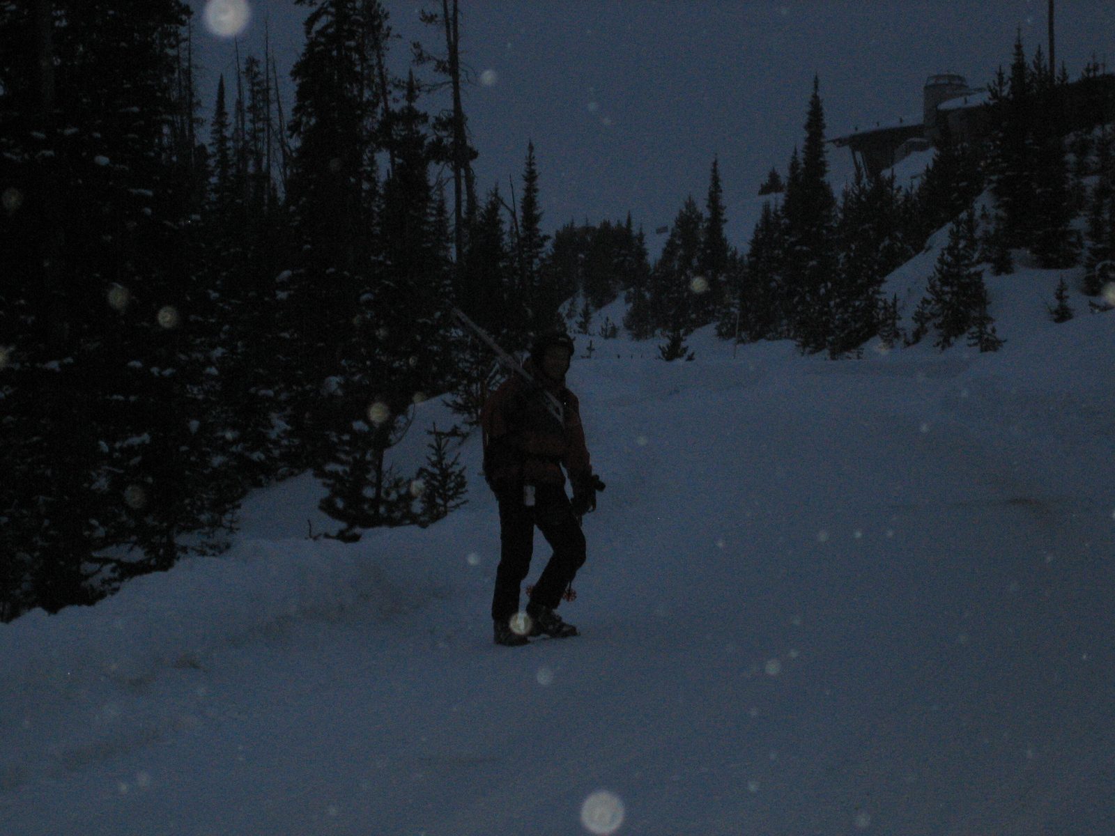Hiking out the road in the near-dark.