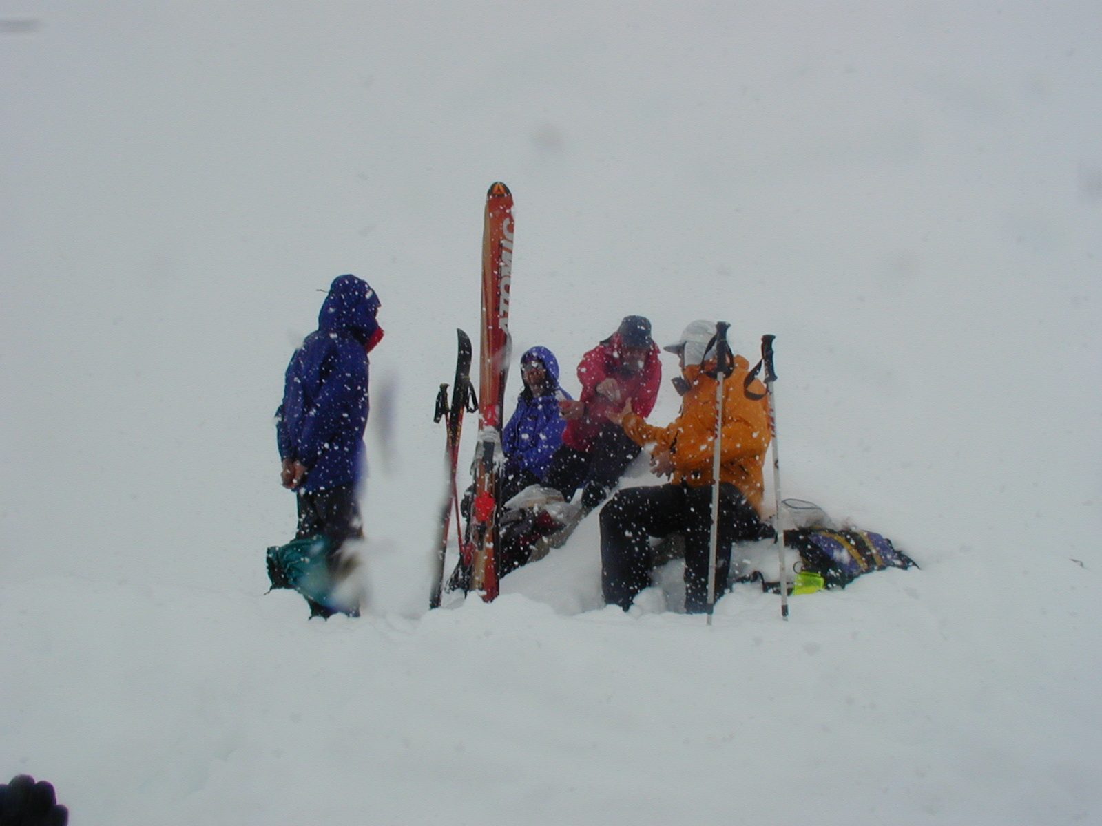 Lunch and snowflakes. (Top of Alta Peak.)