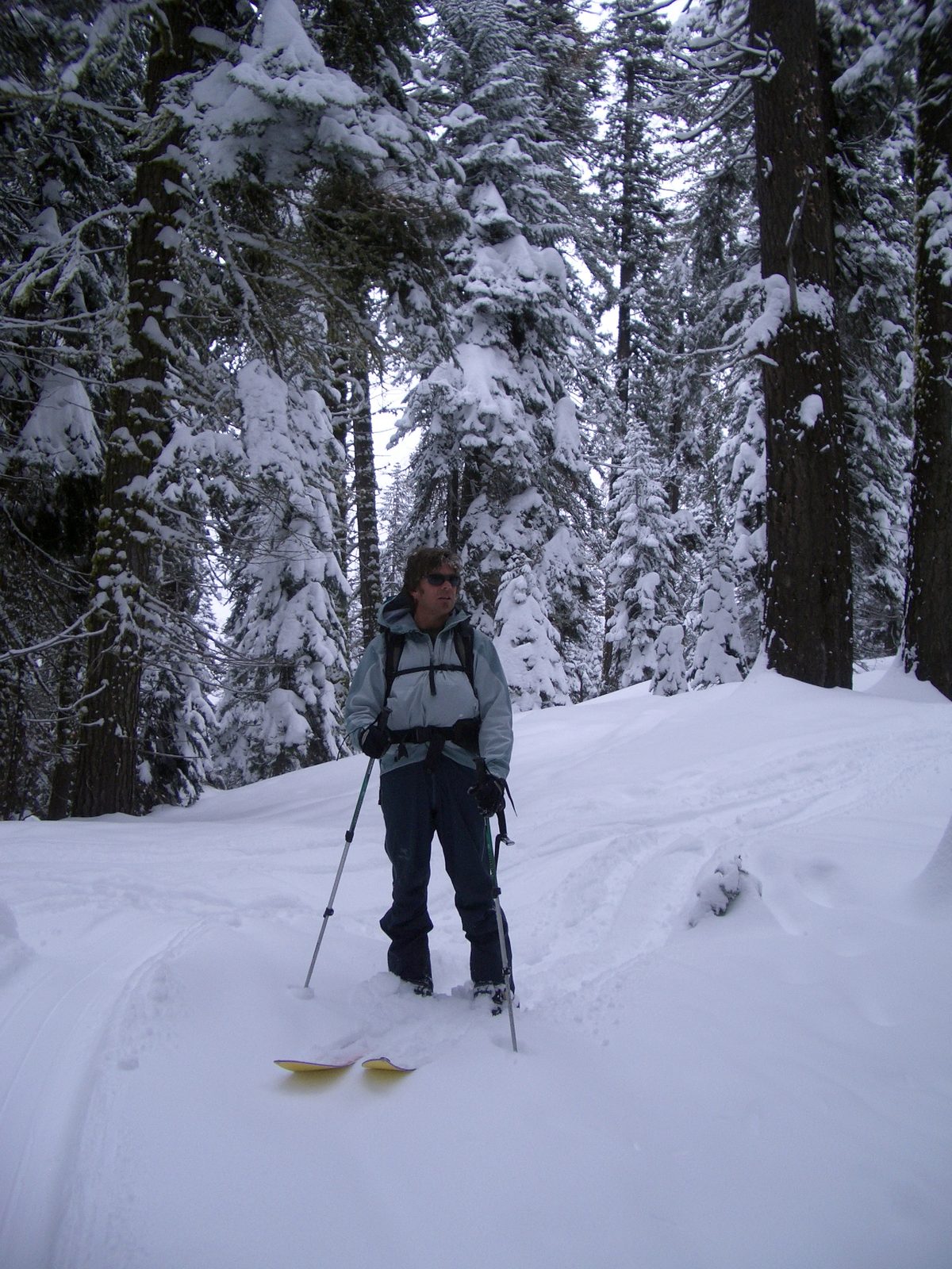Al, using his split board as skis.