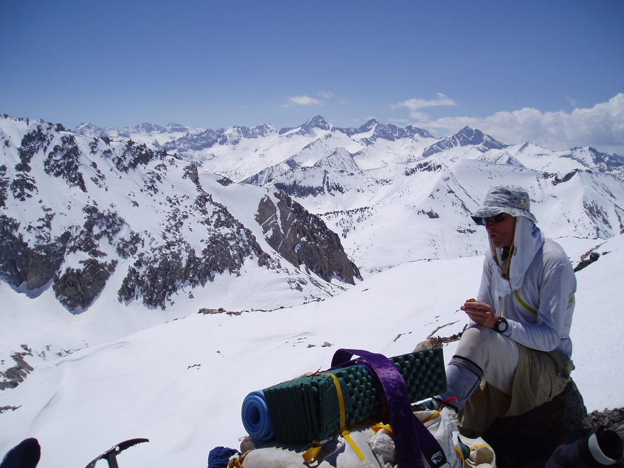 Bob enjoying a bite to eat at Glen Pass: just over 12,000 ft.