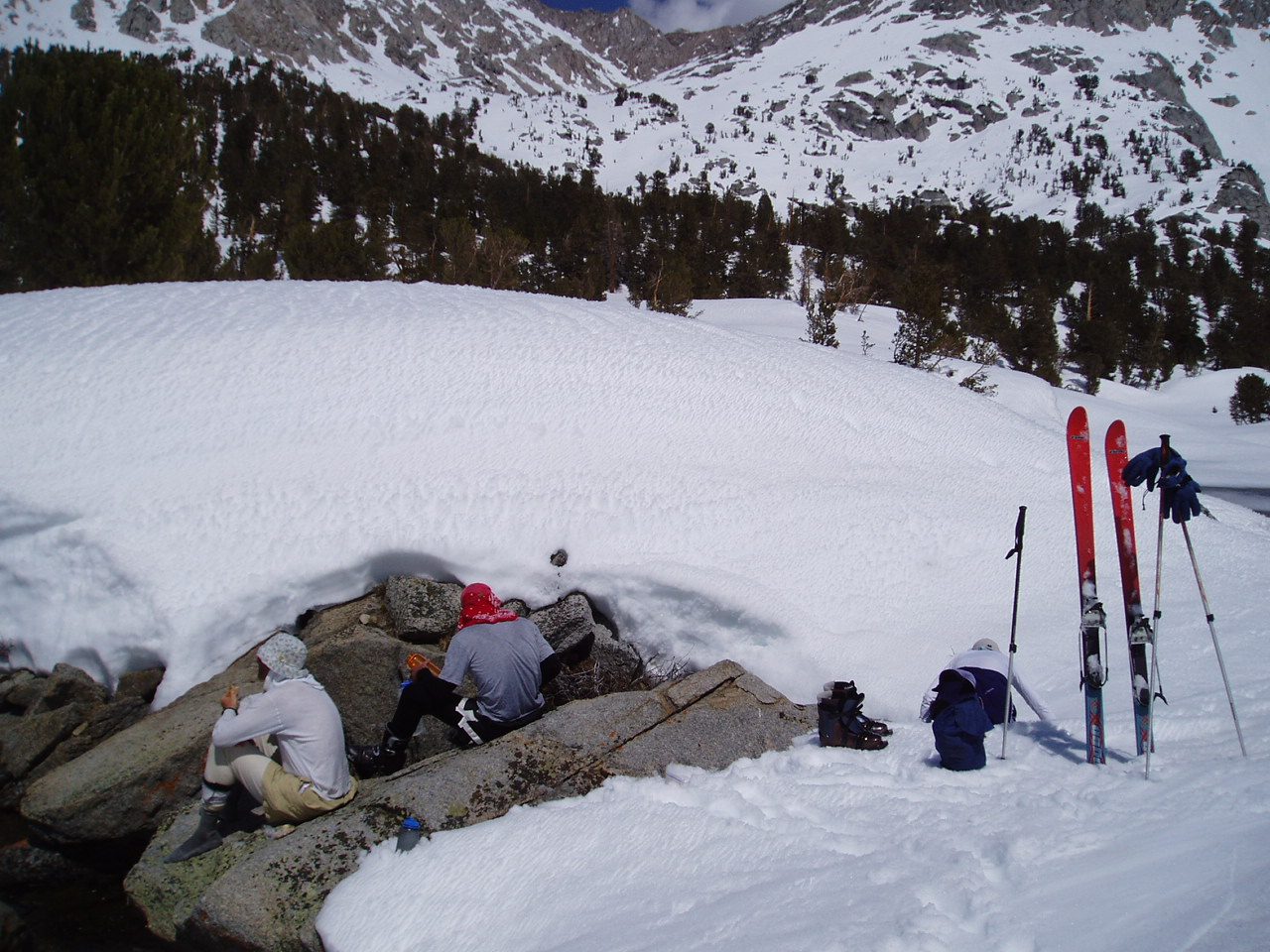 Taking a rest between two of the Rae Lakes.
