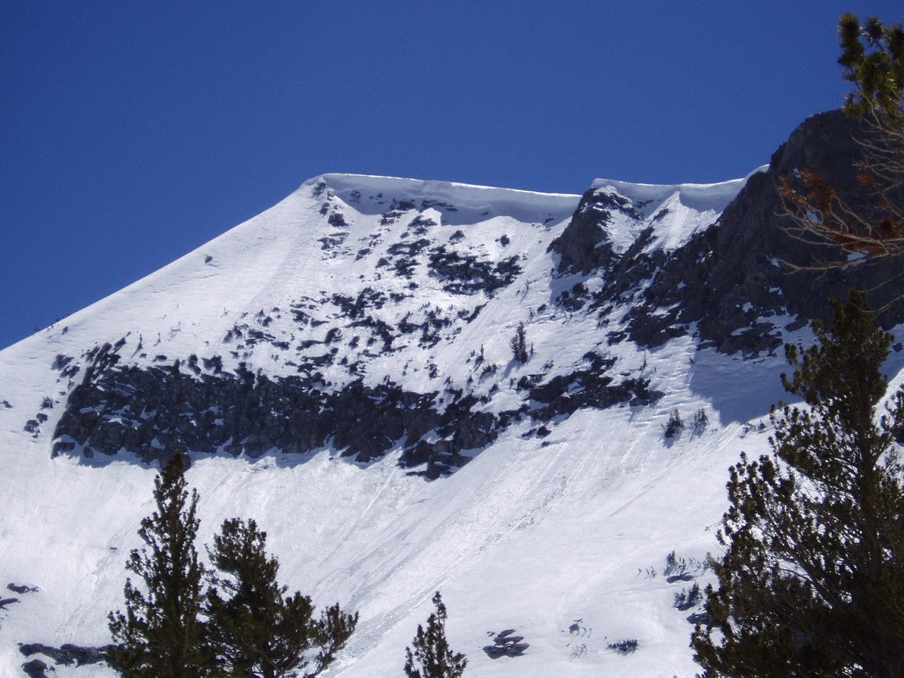Quite a cornice.  Looking south somewhere along Woods Creek.