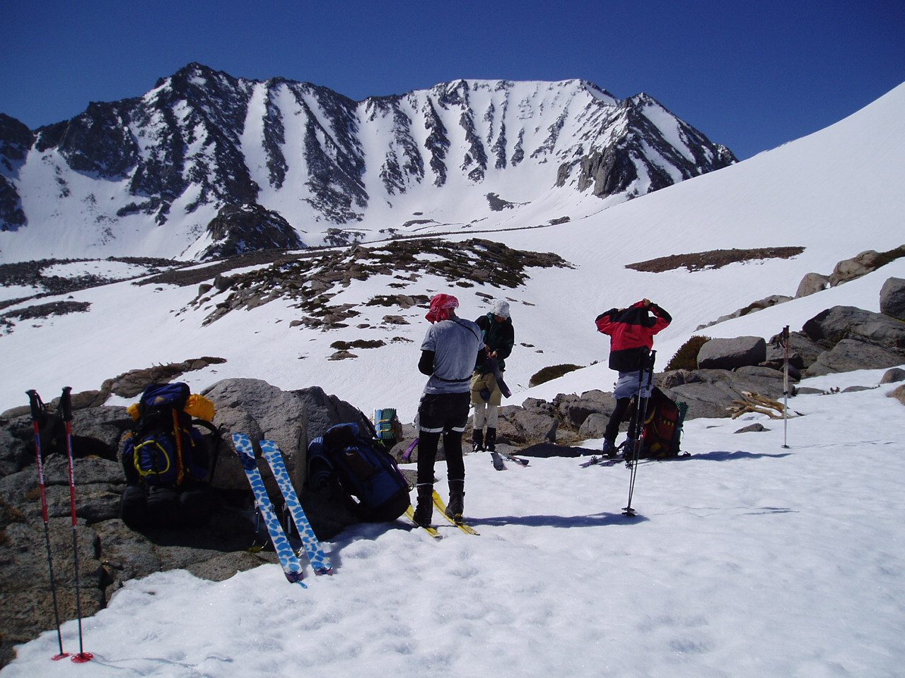 At Sawmill Pass, with mighty Mt. Baxter's numerous couloirs in the background.