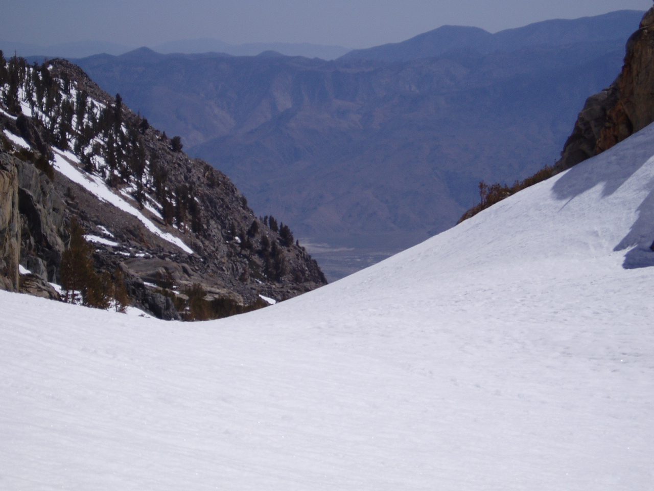 The view into Owens Valley, 7,000 ft below.