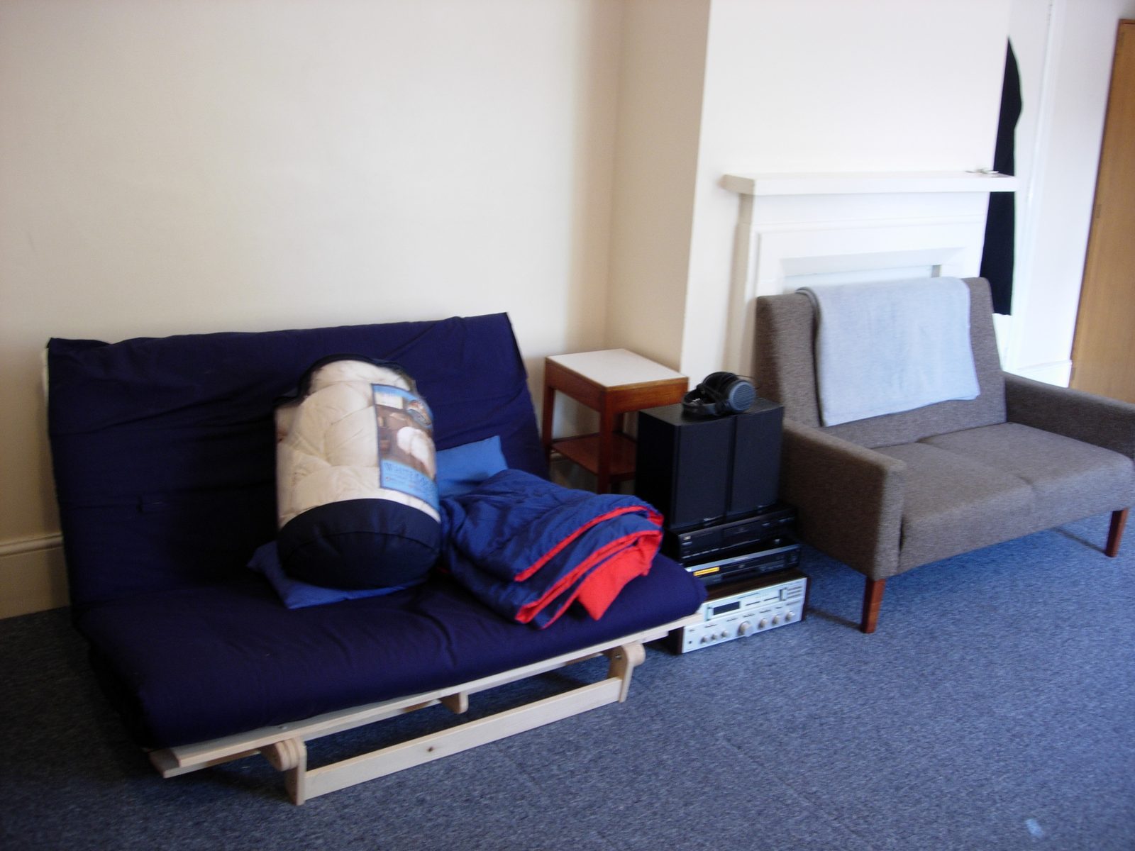 The last occupant left a futon in the room. It's not clear whether he'll reclaim it.