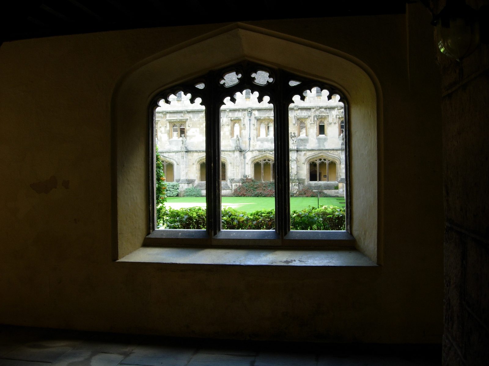 Through the mullions into the cloister courtyard