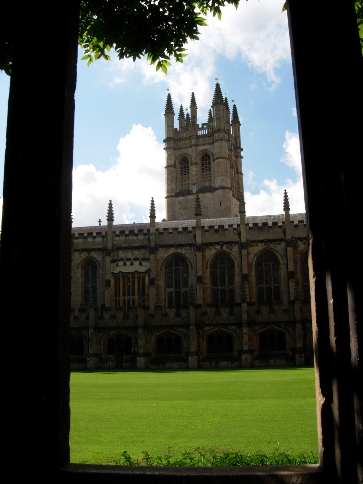 A view across the cloisters towards Magdalen Tower