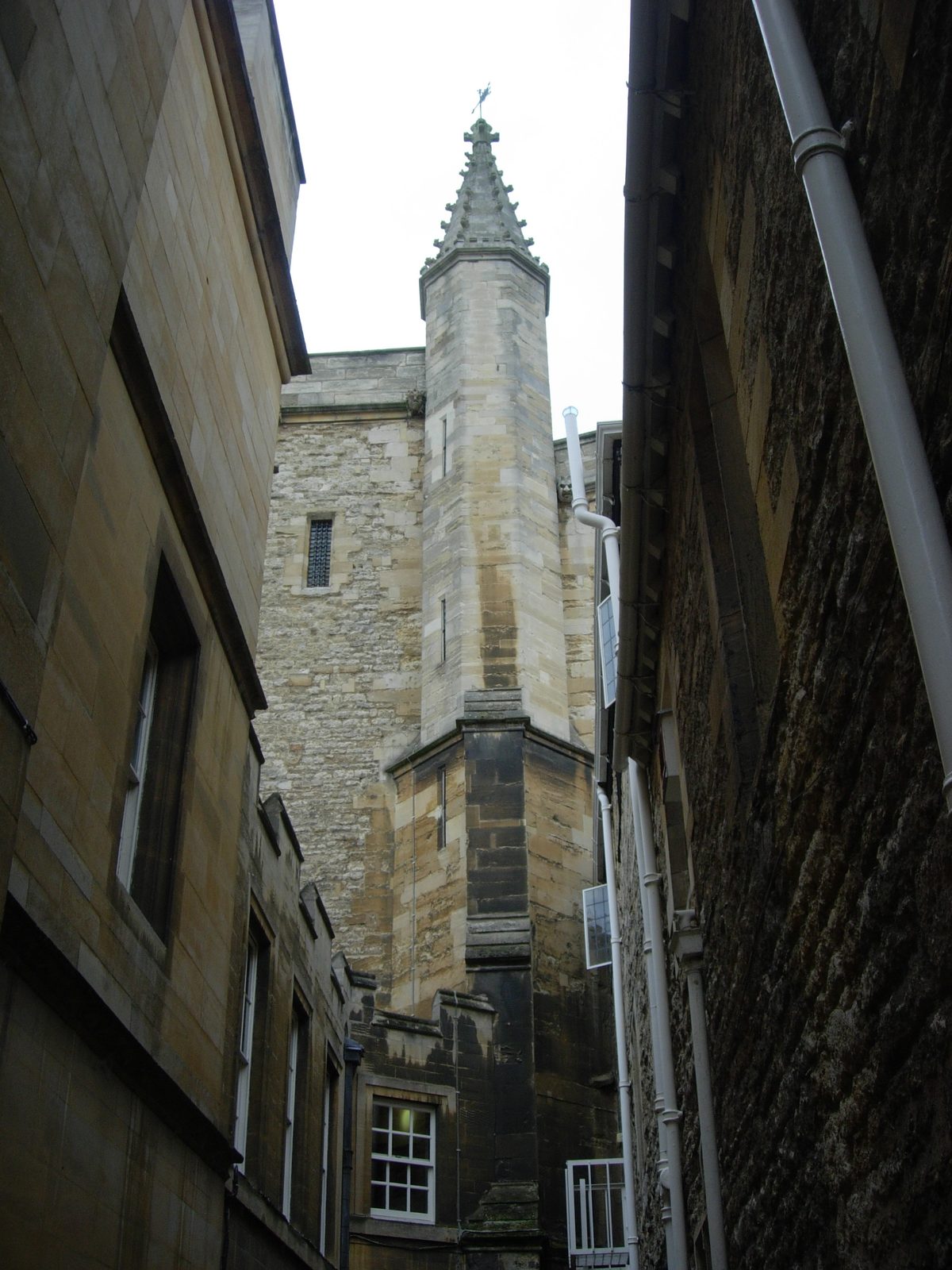 Another view of the same alleyway, looking up to the spire & its crockets.